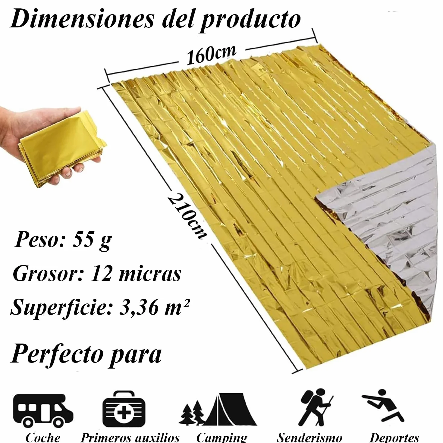 HonYao Manta Térmica Supervivencia 3 Piezas Oro Plata 210x160 cm Rescate Frío Lluvia Viento