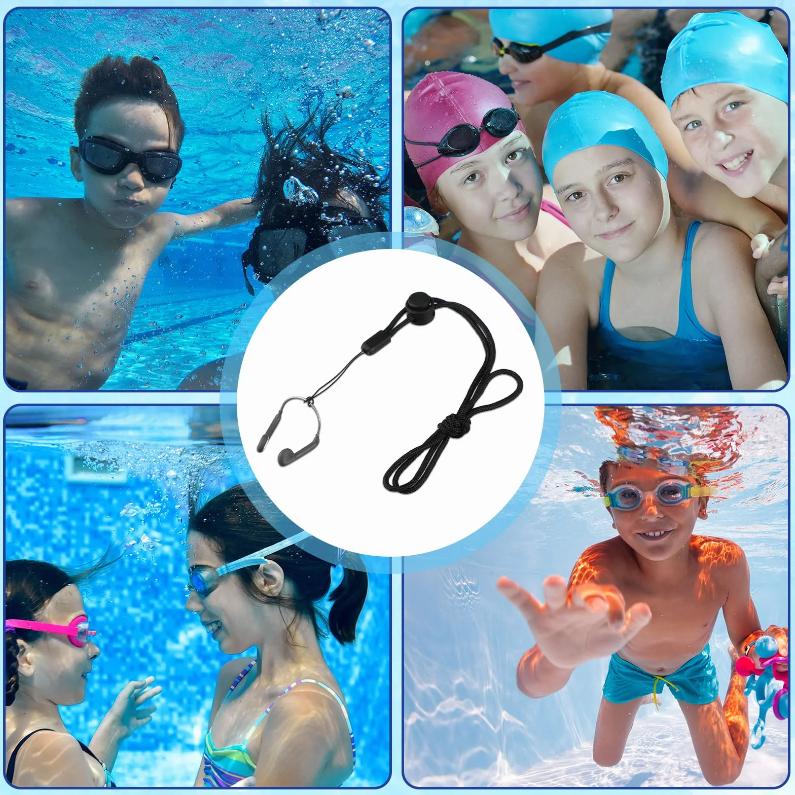 Pinza de Nariz de Natación de Silicona Clip Nasal con Correa y Caja