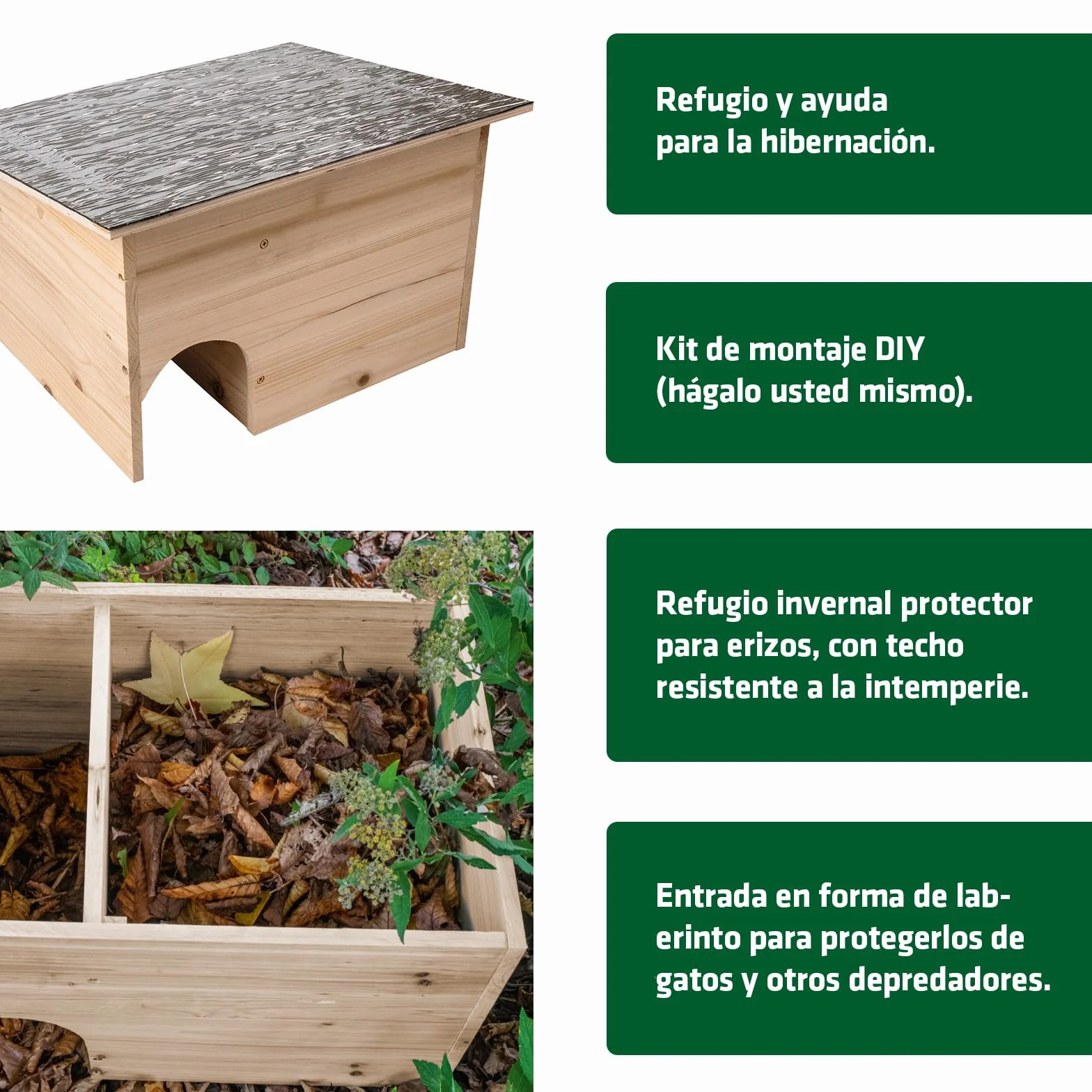 Gardigo® Casa para Erizos DIY - Kit de Madera | Techo Resistente a la Intemperie, Entrada Laberinto - 48×29×38 cm | contra Depredadores | Hogar para Erizos de Jardín | Refugio para Puercoespines