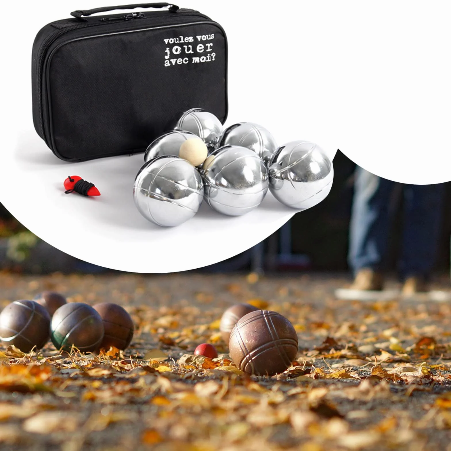Juego de Petanca 6 Bolas Metal con Bola Objetivo y Medidor Distancia