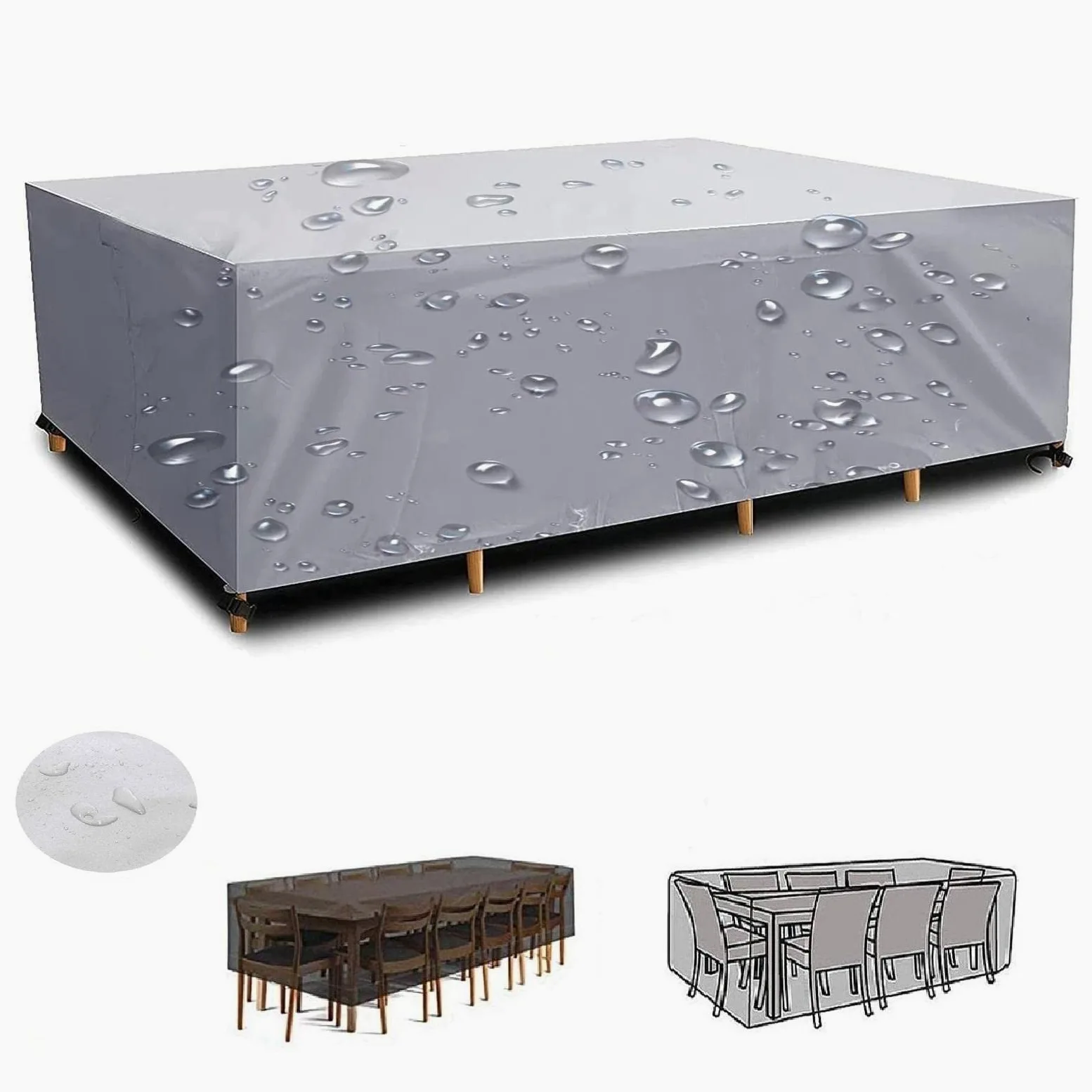 Fundas de Muebles de jardín,varios tamaños Funda para Muebles de Jardín Exterior Rectangular Impermeable,Anti-UV,Resitente al Polvo,para Sofa de Jardin al Aire Libre Patio 285x205x63cm Plata