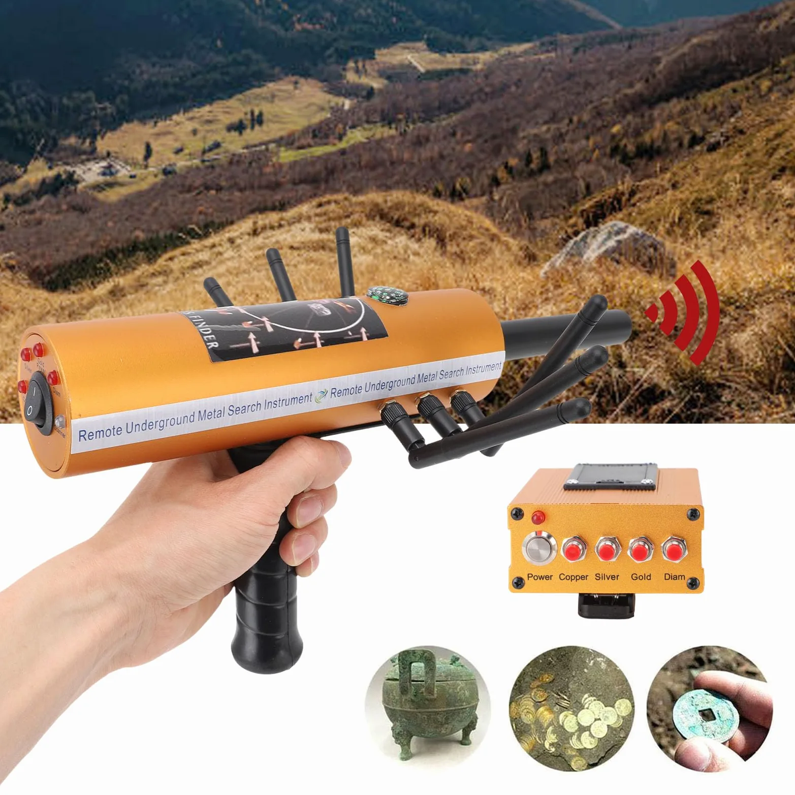 SIXRUN Detector de Metales Profesional, Buscador de Oro Plata Cobre y Piedras Preciosas con Alcance de 1200m y Detección de 30m de Profundidad para Exploración de Tesoros Subterráneos