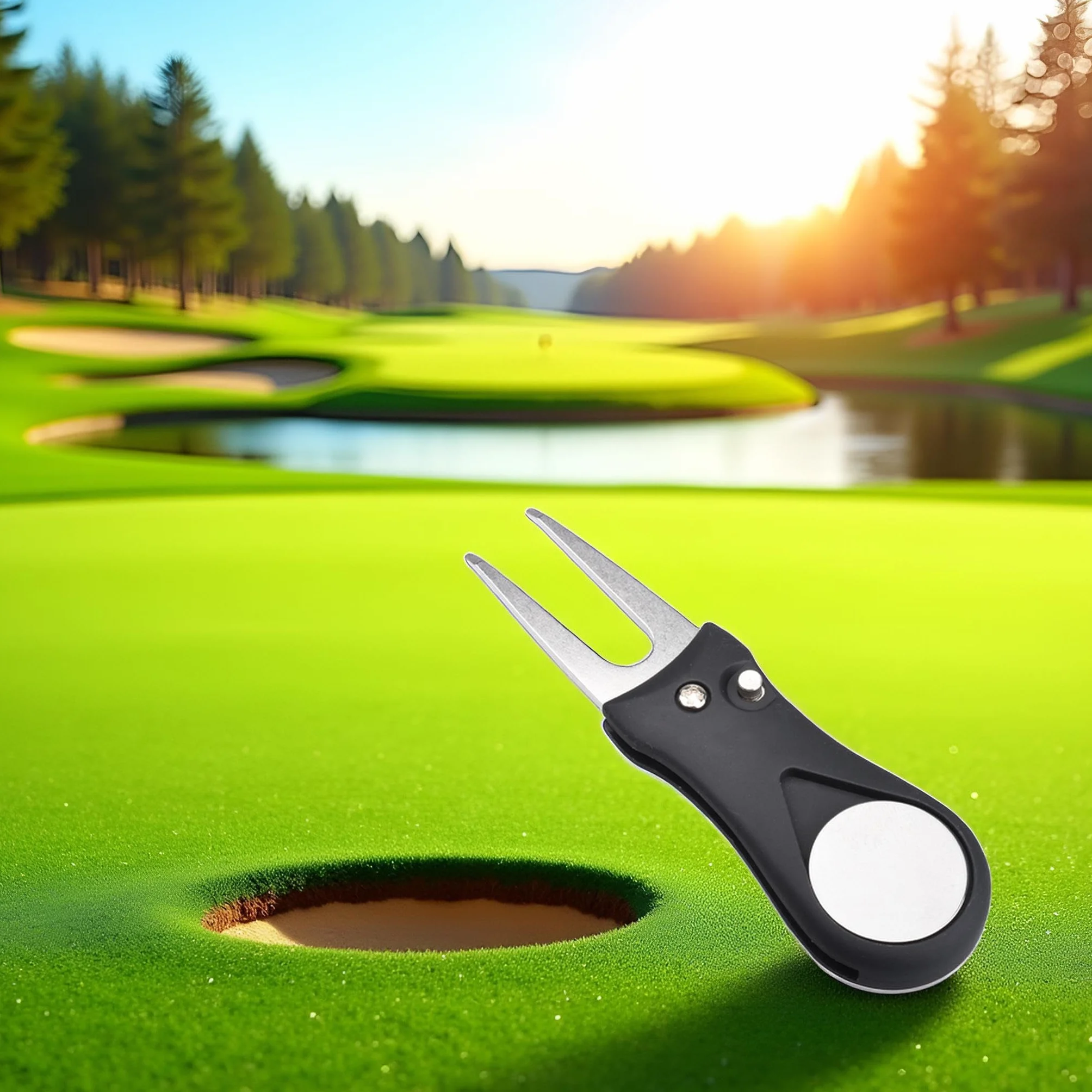 Herramienta de reparación de golf de acero inoxidable plegable con marcador de pelota desmontable
