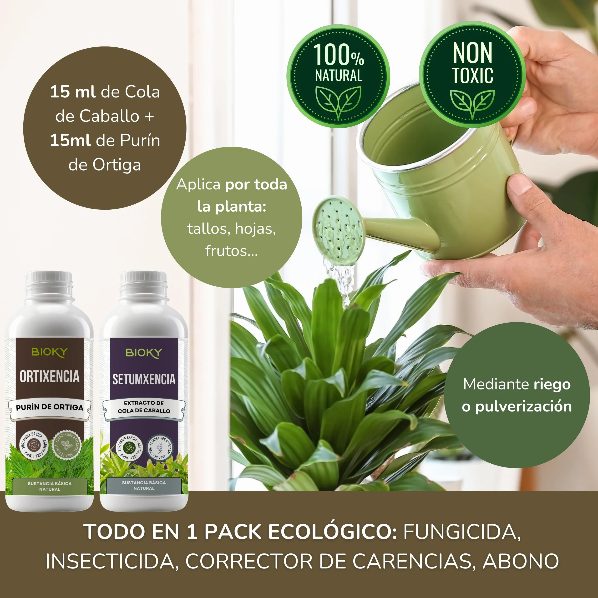 Purín de Ortiga 1L + Extracto de Cola de Caballo para Plantas 1L Aporta Hierro y Nutrientes Esenciales - Mejora Defensas Naturales de Plantas - Producido por Decocción y Fermentación