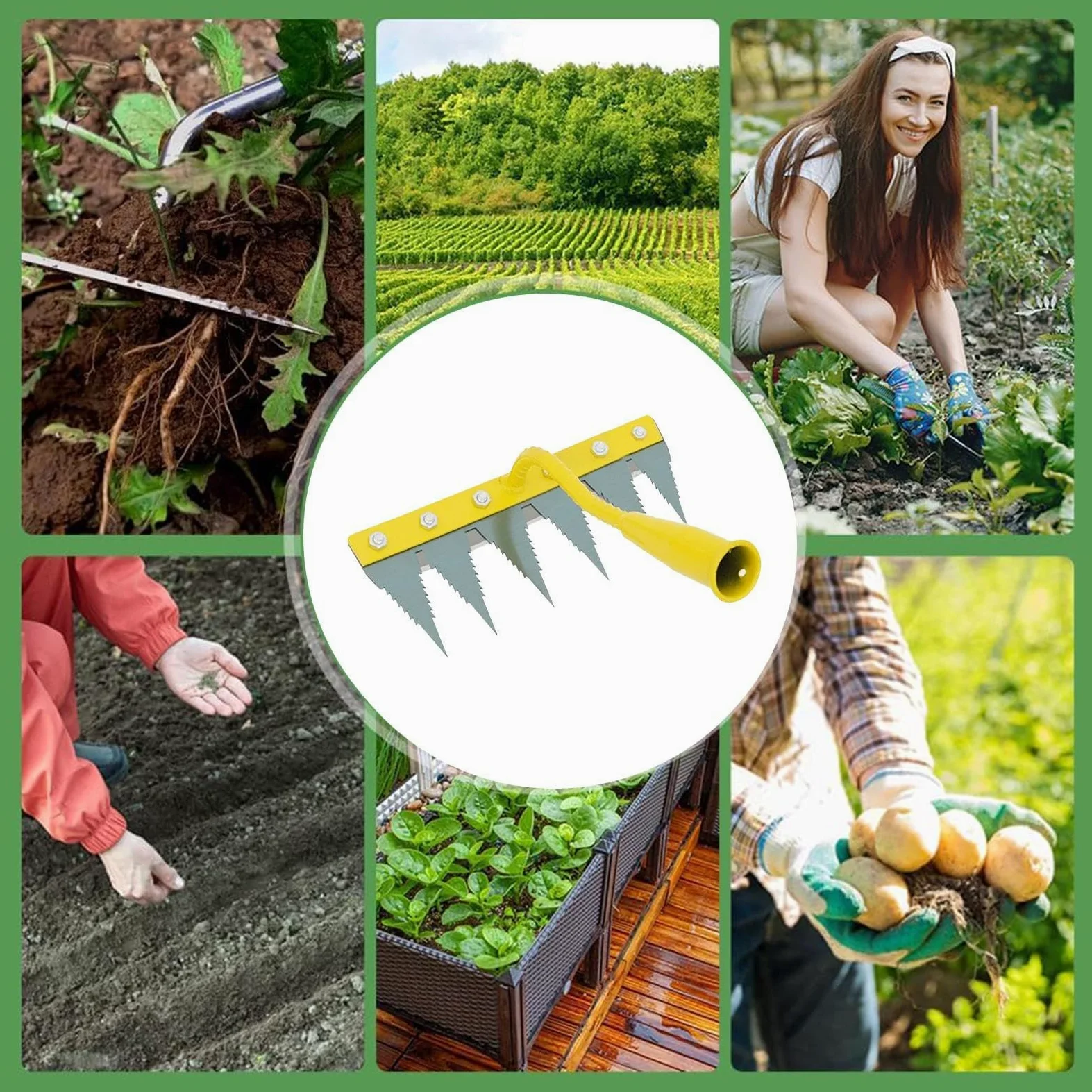 Rastrillo desbrozador para jardín,Herramienta Resistente para escardar | Herramienta arrancadora de Hierba,para Exterior jardín césped Patio Macizo de Flores Invernadero vivero frutal