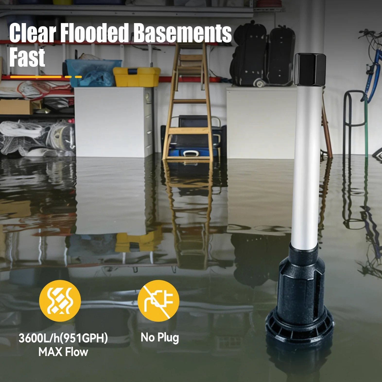 Bomba de transferencia de agua inalámbrica compatible con Dewalt 18 V, bomba de transferencia portátil, altura de cabeza de 3 m, flujo alto de 3600 l/h para sótano, piscina, estanque, barriles de