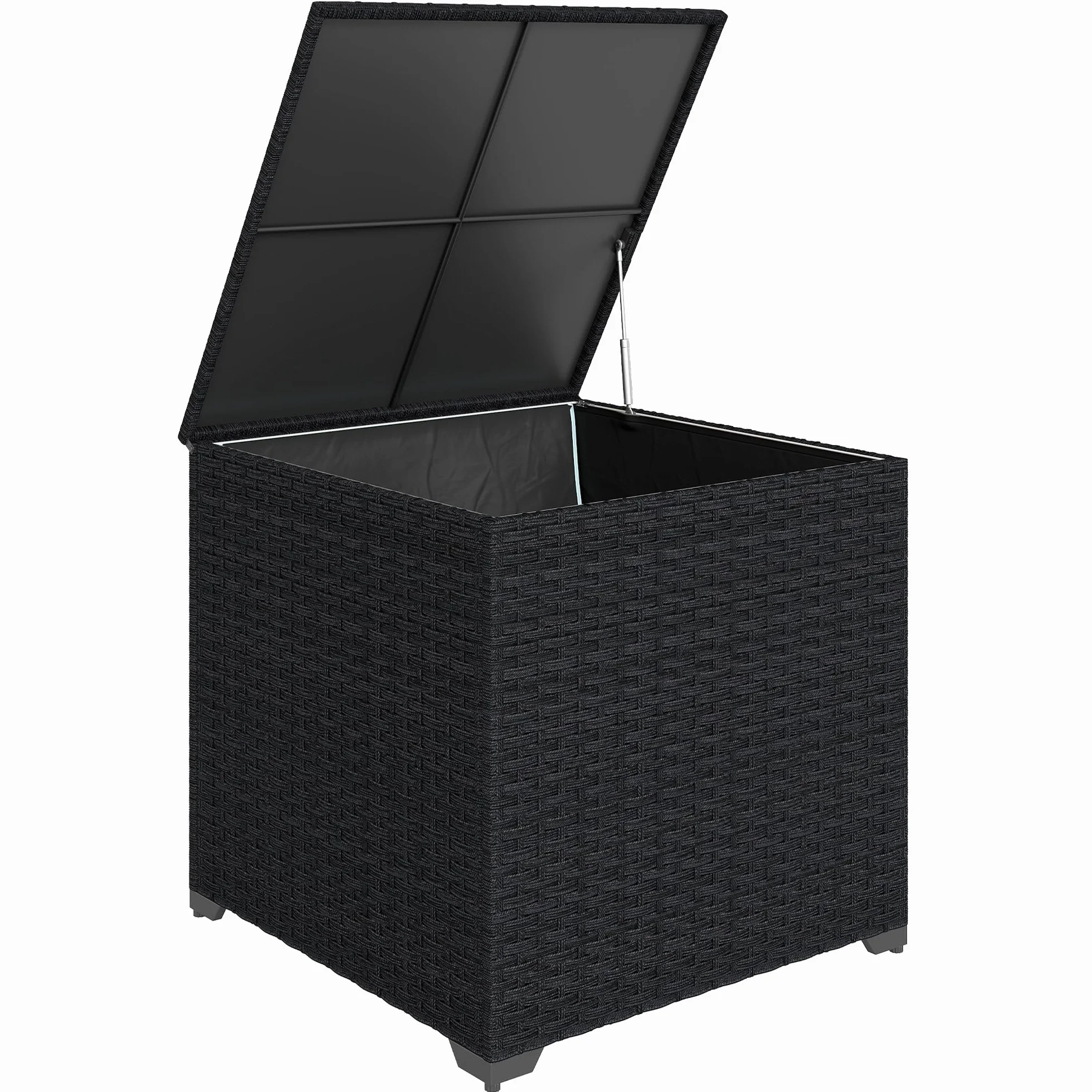 Outsunny Baúl de Almacenaje Exterior de Ratán Sintético de 253L, Arcón Exterior con Varilla Hidráulica, Forro con Cremallera y Marco de Acero, Carga 50 kg, para Jardín, Terraza, 72x72x70 cm, Negro