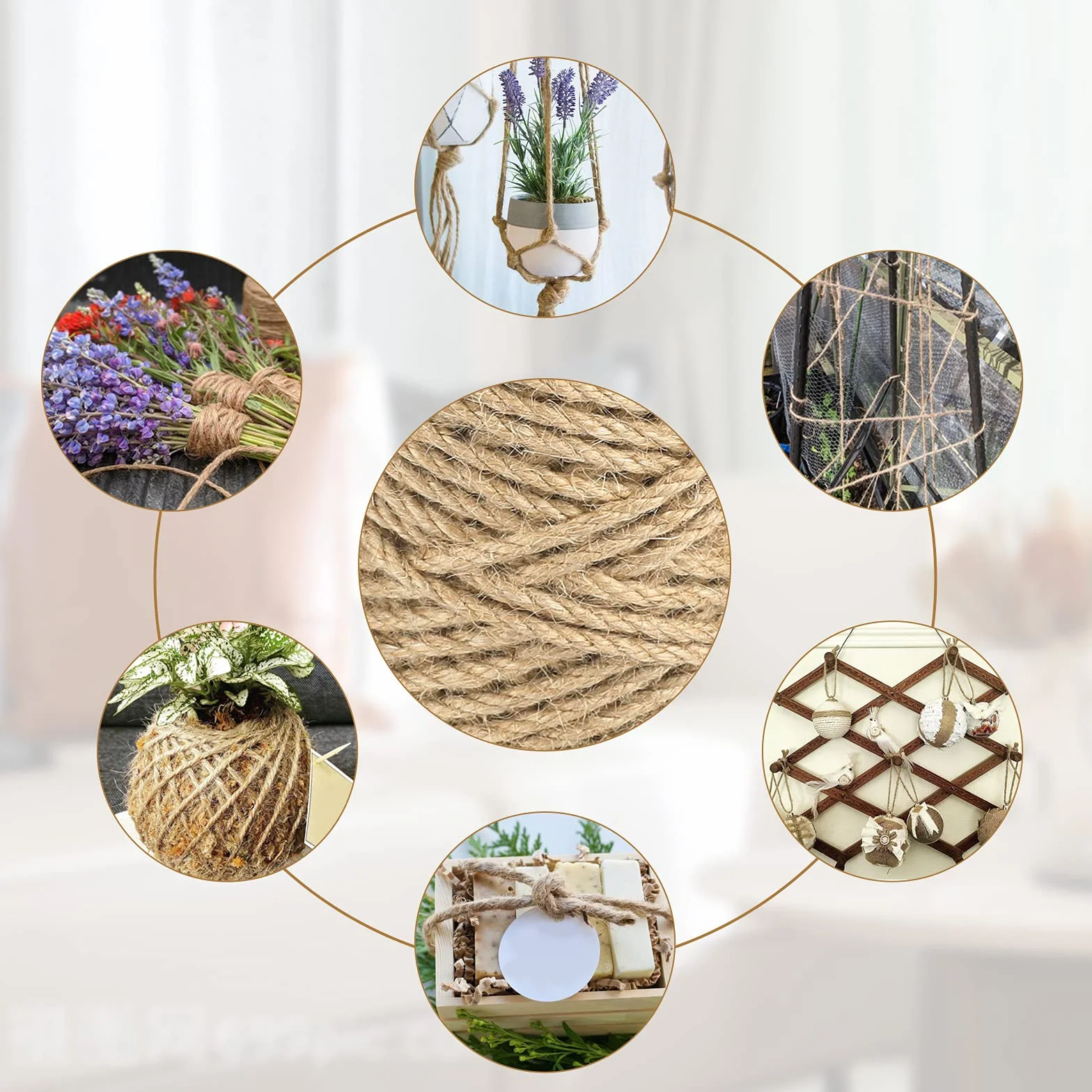 G2PLUS 50M Cuerda de Yute Cuerda Cañamo 4MM Cordel Cuerda Yute Gruesa Cuerda para el Hogar,Jardinería y Decoración
