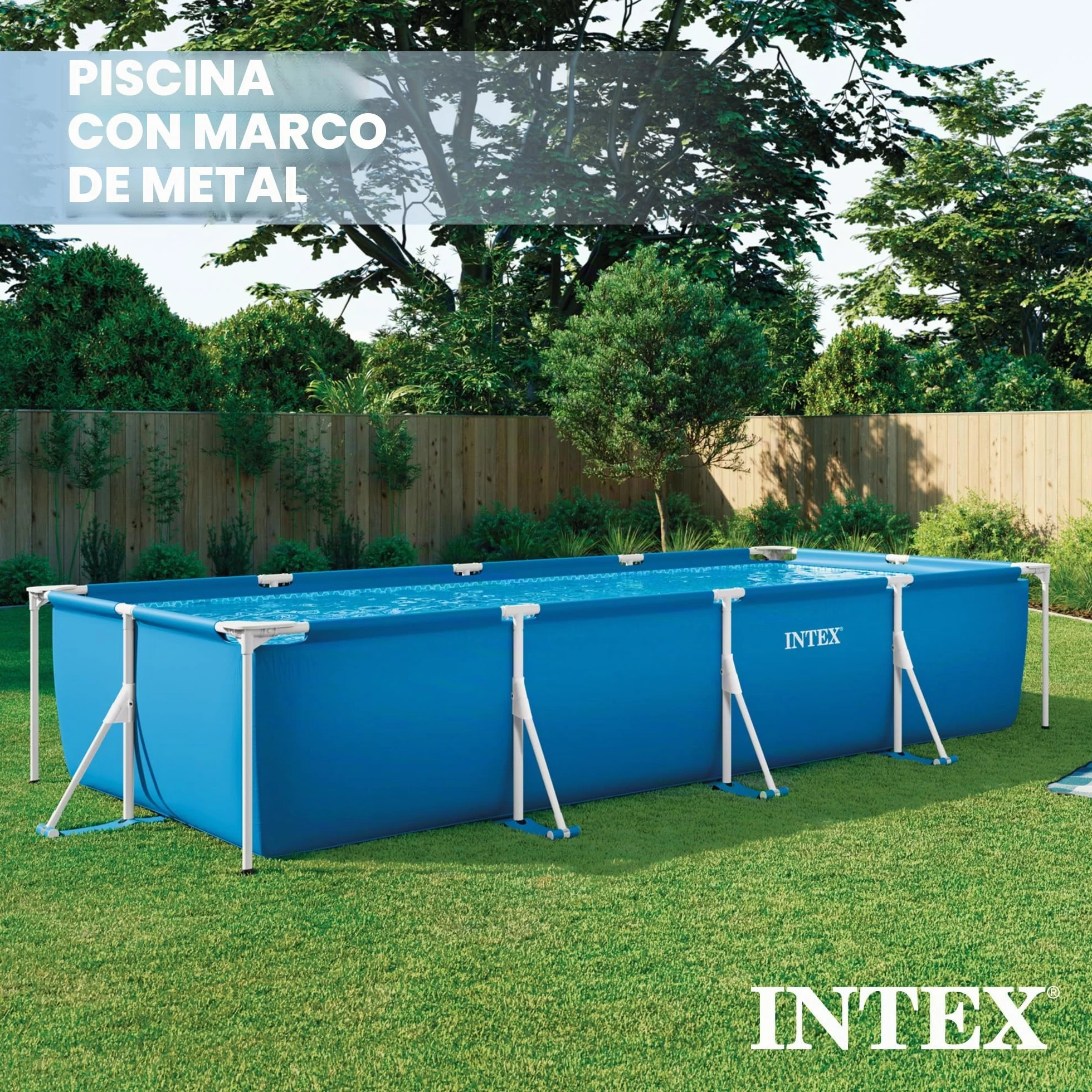 Intex 28279EH Piscina Metal Frame Rectangular, Medidas 450 x 220 x 84 cm
