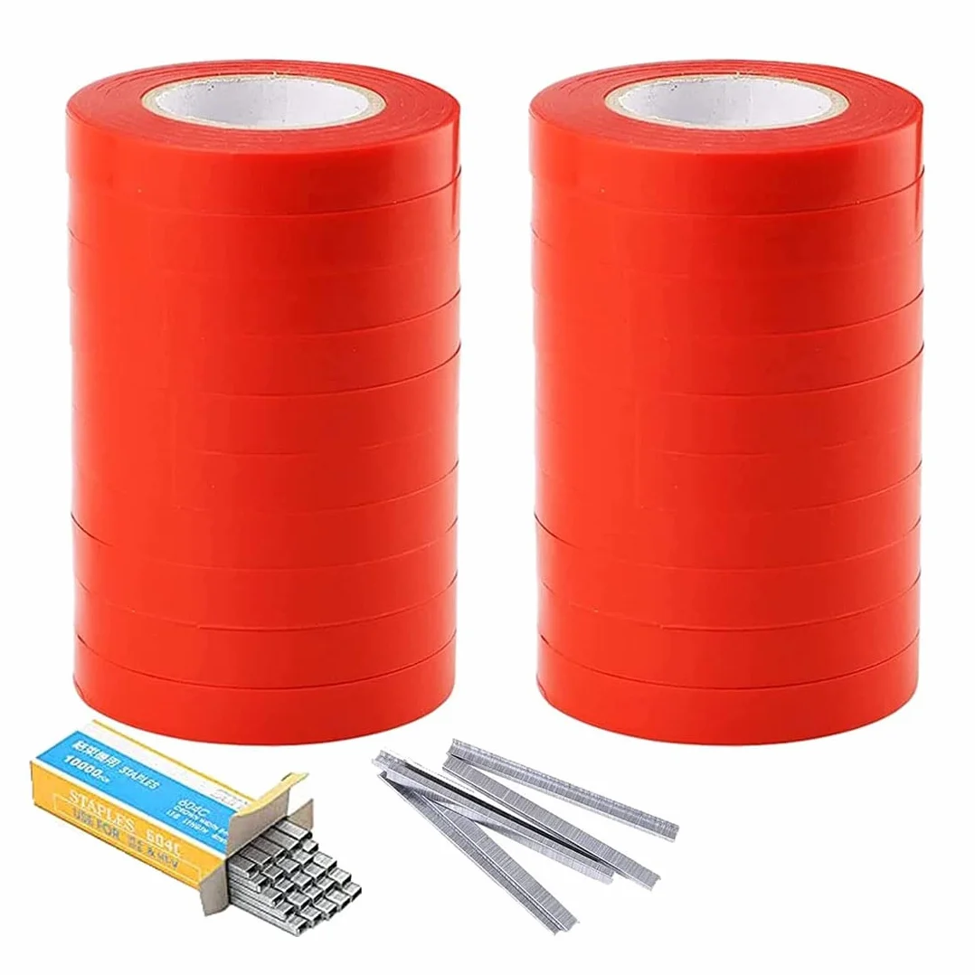 20 Rollos de Cinta para Atar Plantas + 10000 Grapas, Accesorios Universales para Máquina Atadora, Kit de Entutorado para Tomates, Vides, Pepinos, Flores, Ideal para Jardín e Invernadero