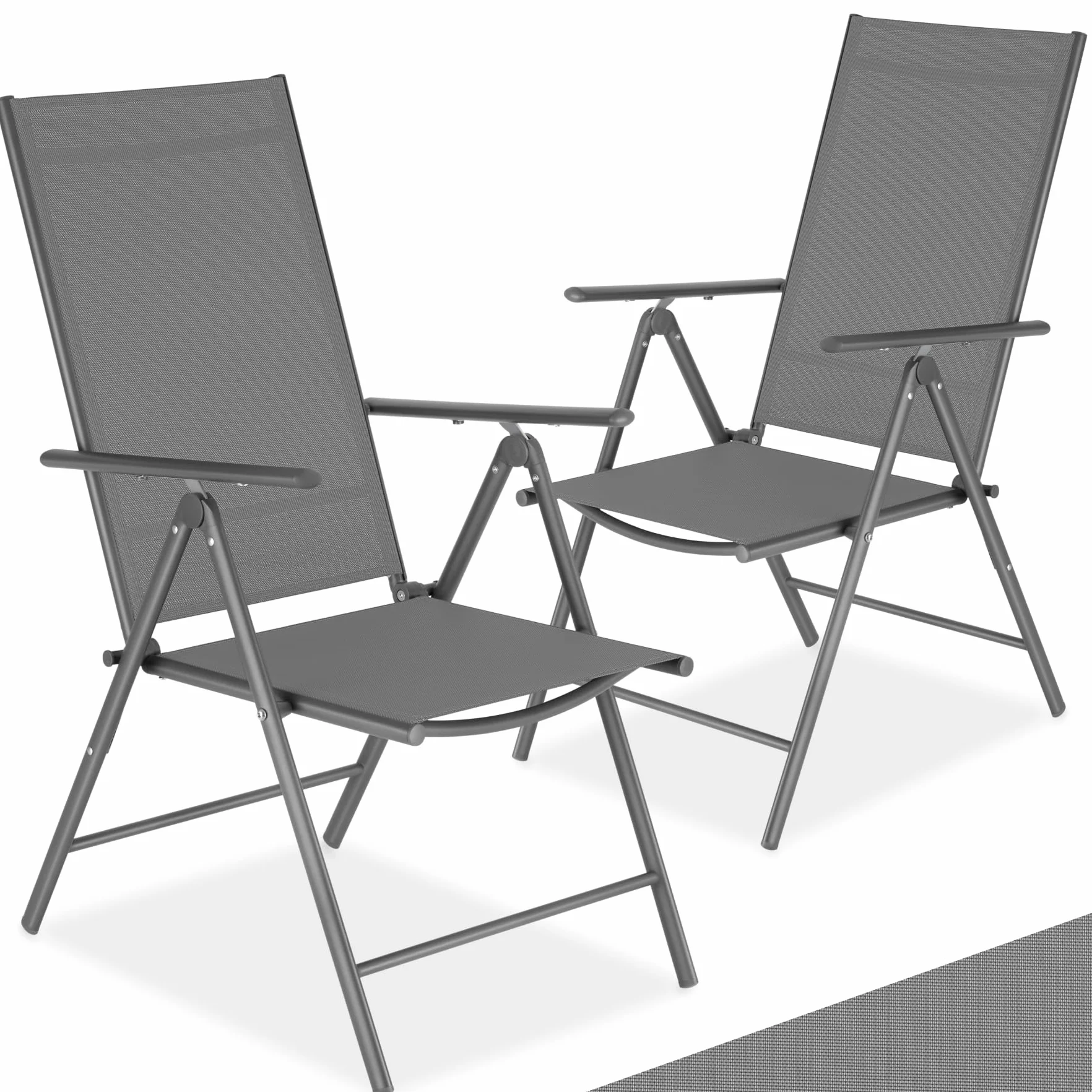 tectake® Conjunto de 2 Sillas Jardín Exterior de Aluminio, con Respaldo Regulable, Conjunto Sillas Terraza Resistentes a la Intemperie, Malla Transpirable, Fácil Limpieza - Antracita/Gris