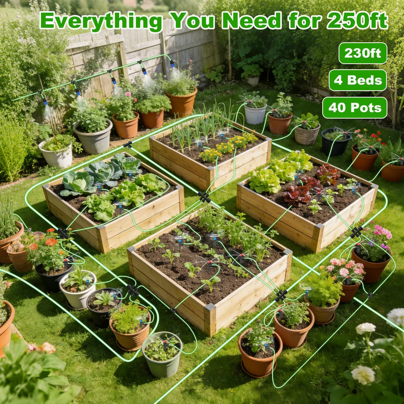 Kit de sistema de riego por goteo de 236 pies, nuevo sistema de nebulización de riego automático de jardín de conexión rápida para invernadero, patio, césped, planta con manguera de 5/16 pulgadas