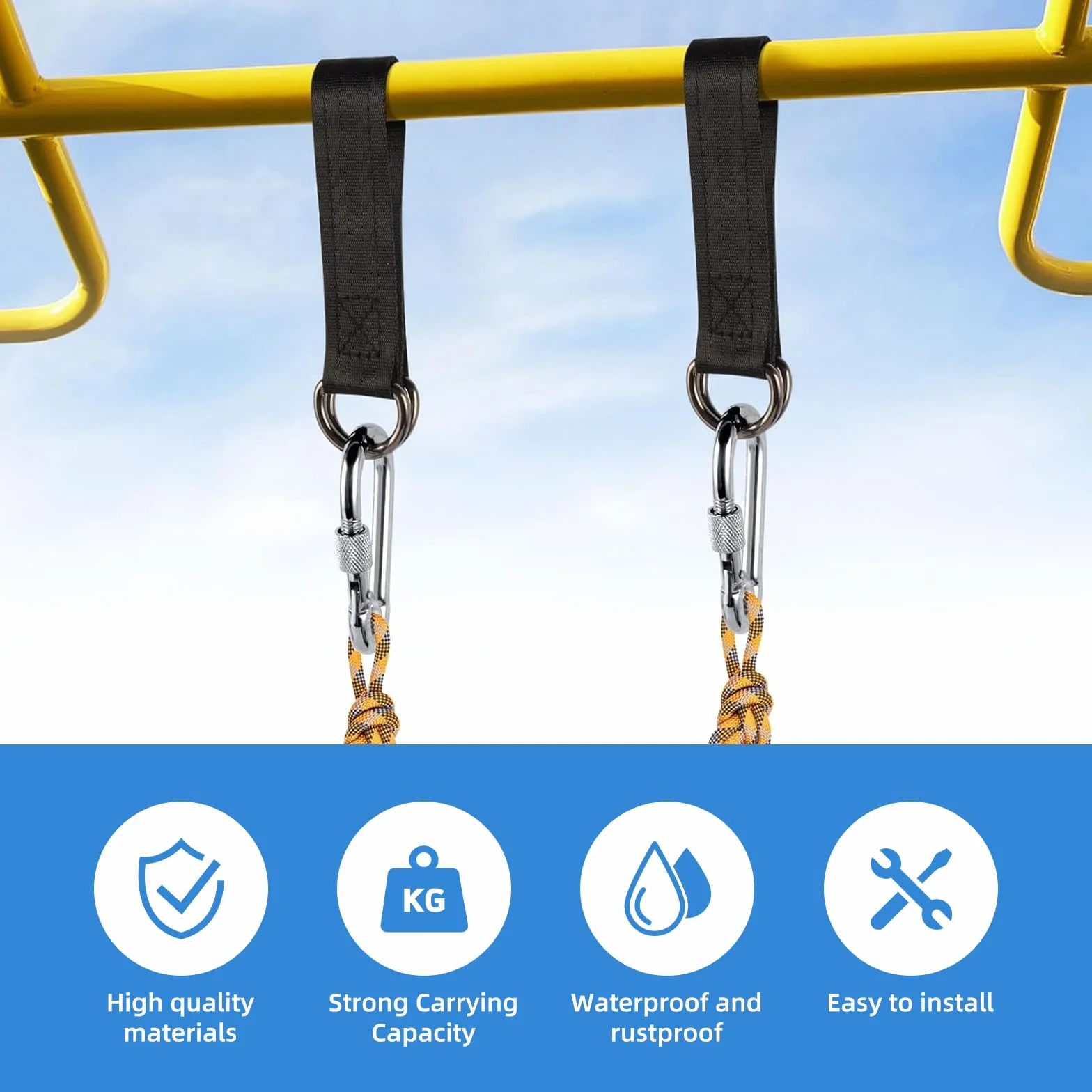 Kit de Correas para Colgar, 2 Piezas Correas de Hamaca con 2 Mosquetón y Anillos en D, Hamaca Correas árbol para Columpios hamacas