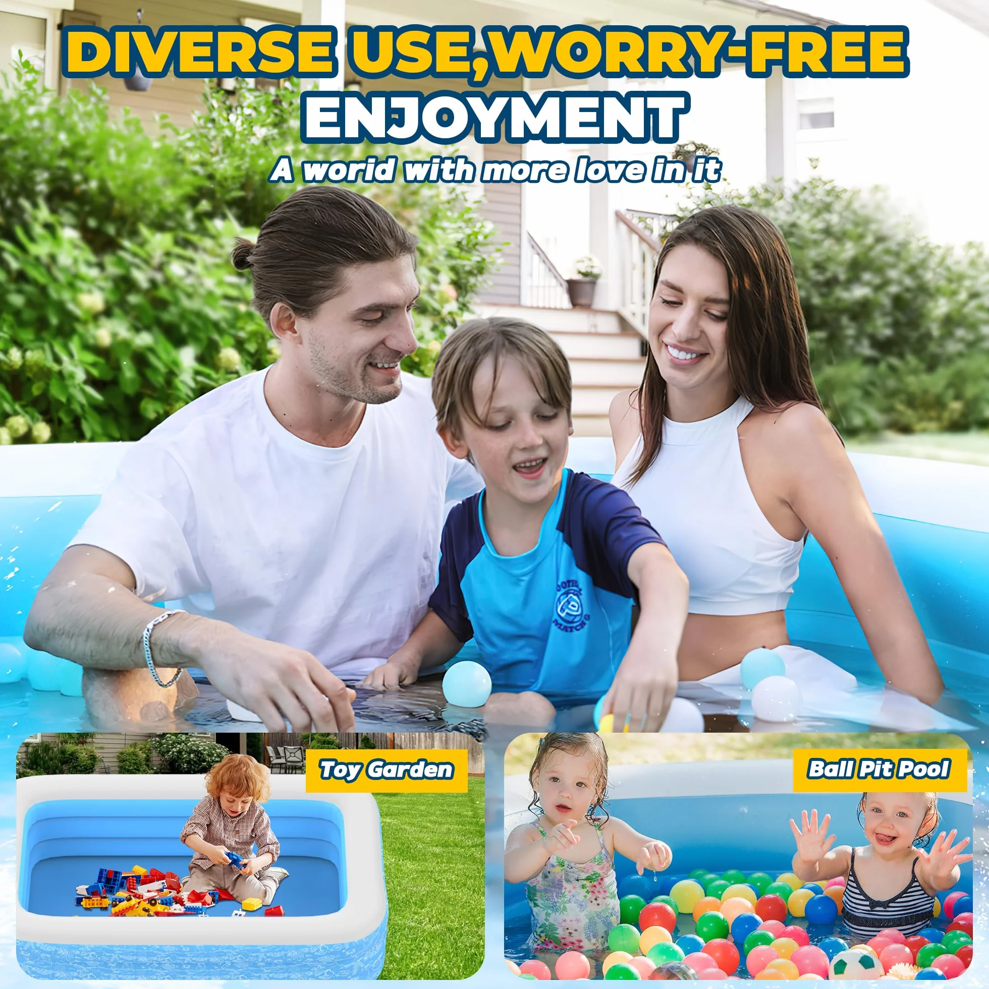 CACSPS Piscinas hinchables, 160 x 102 x 51 cm, Gran piscina hinchable para niños y adultos, Piscina familiar duradera para el ocio, Piscina infantil para jardín, patio trasero o interior