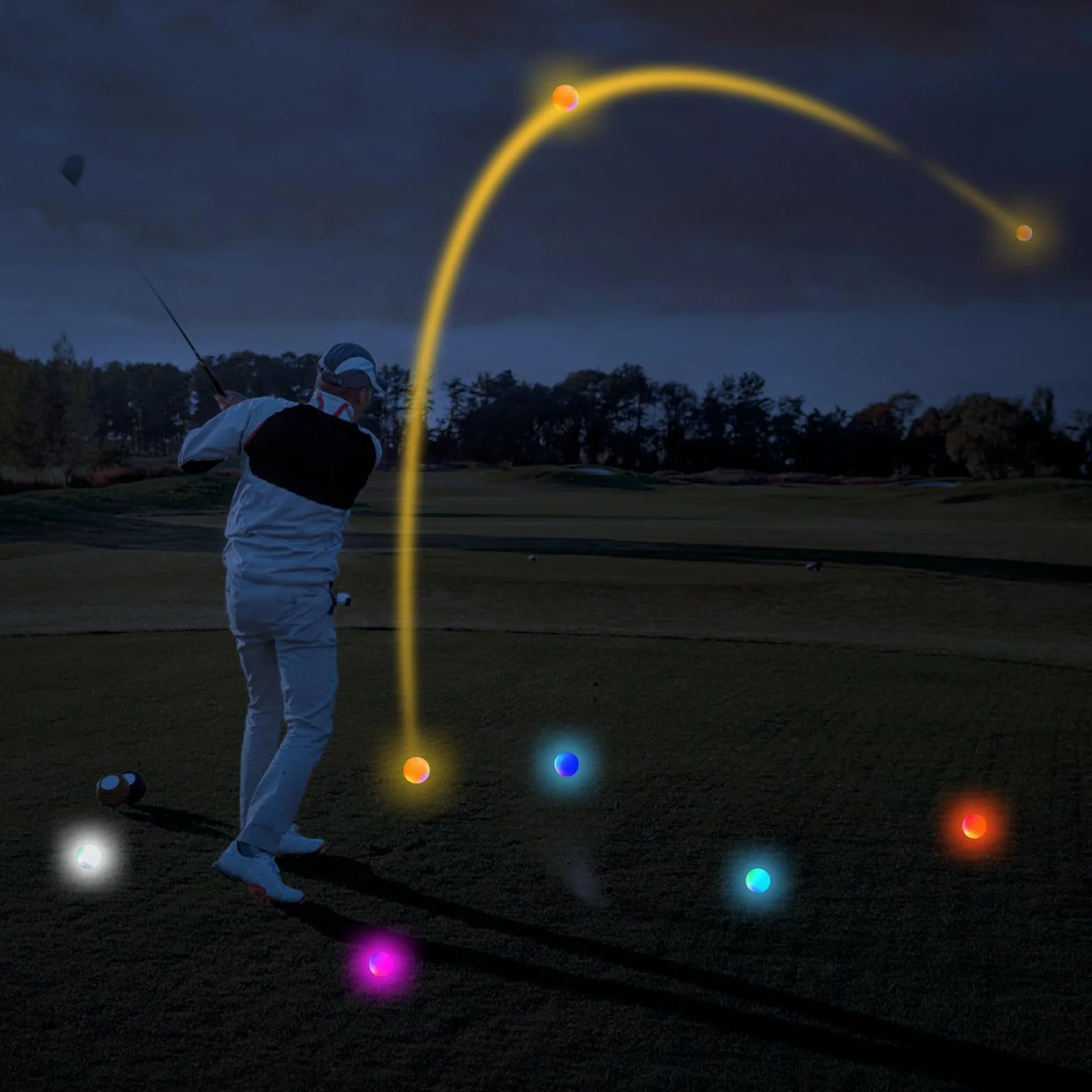 PORFOYO 6 pelotas de golf luminosas nocturnas reutilizables entrenamiento larga distancia rojo amarillo verde azul blanco rosa