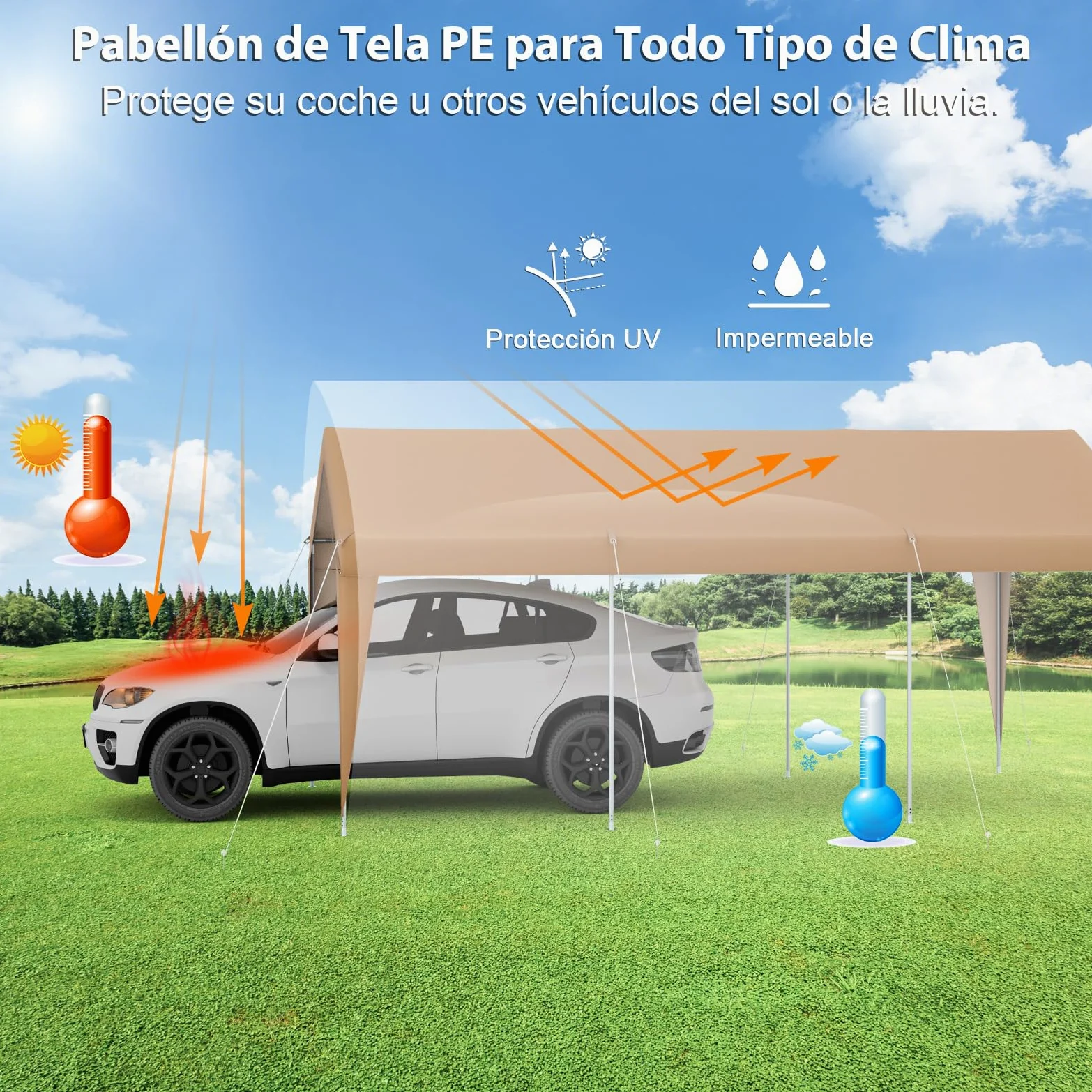 COSTWAY Carpa de Garaje Portátil 3x6m Estructura Metal Galvanizado Lona Exterior Coche Barco Fiesta