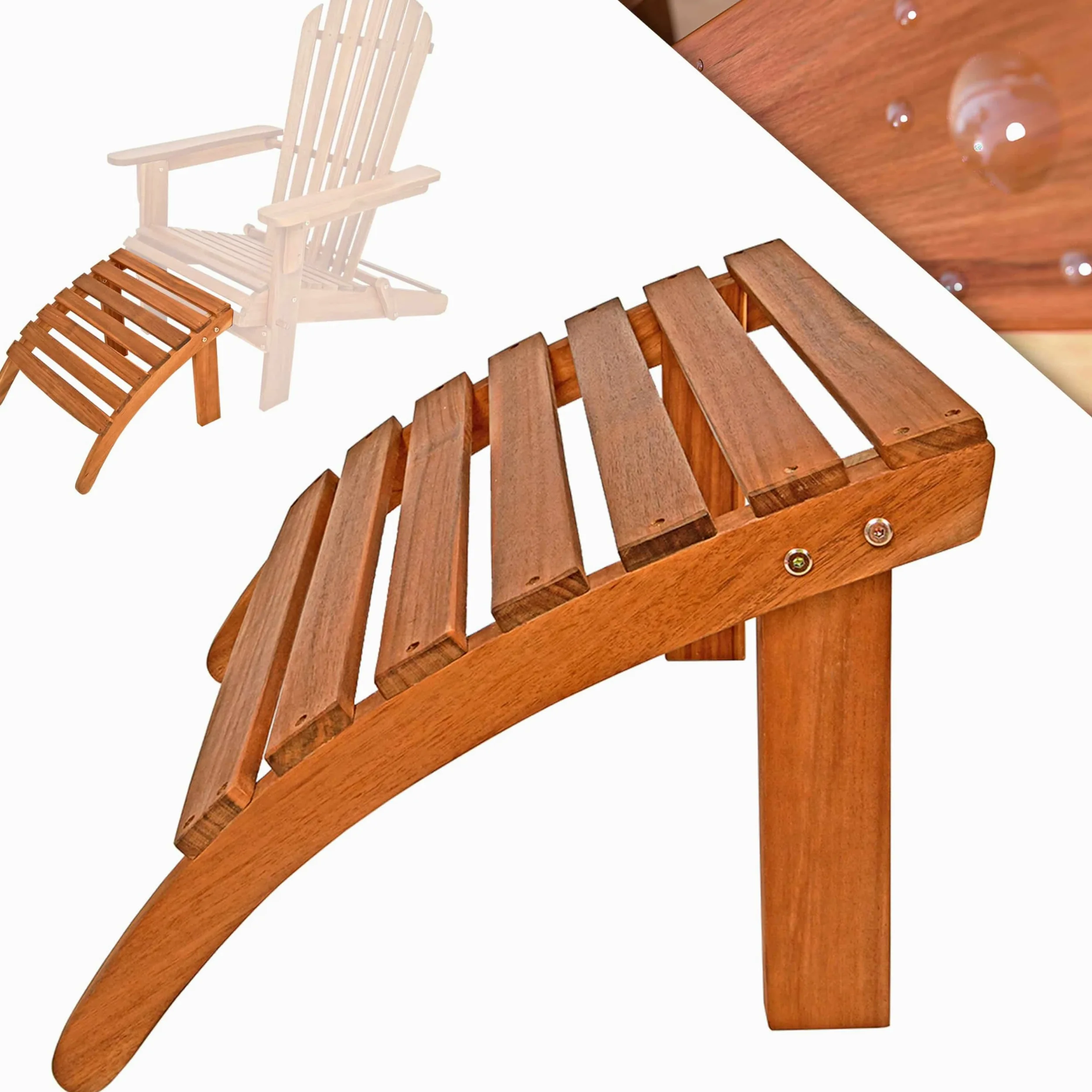 CASARIA Reposapiés para Silla de Madera de Acacia Adirondack 7 Travesaños 48x46x32cm Resistente Intemperie