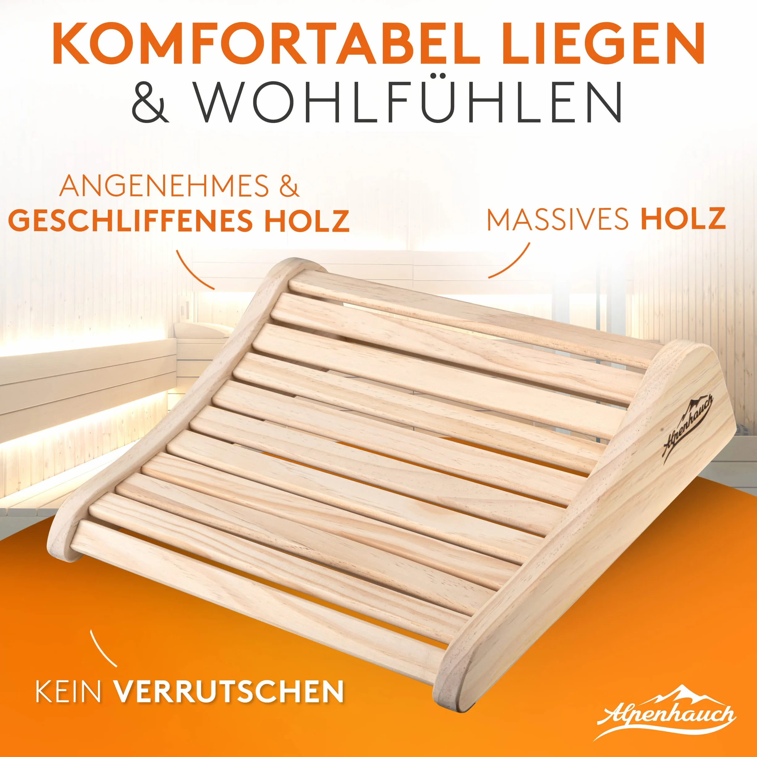 ALPENHAUCH Reposacabezas de madera para sauna (2 unidades) – Reposacabezas ergonómico para sauna de madera – Accesorios nobles para sauna Cabina de infrarrojos – Reposacabezas cómodo y ancho de madera