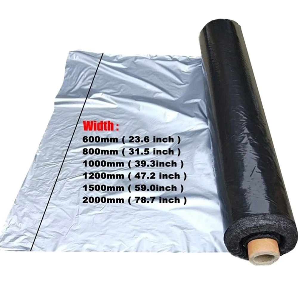 Película de plástico negro plateado para huerto, árboles frutales, invernaderos, invernaderos, control de malezas, 50 m, color negro