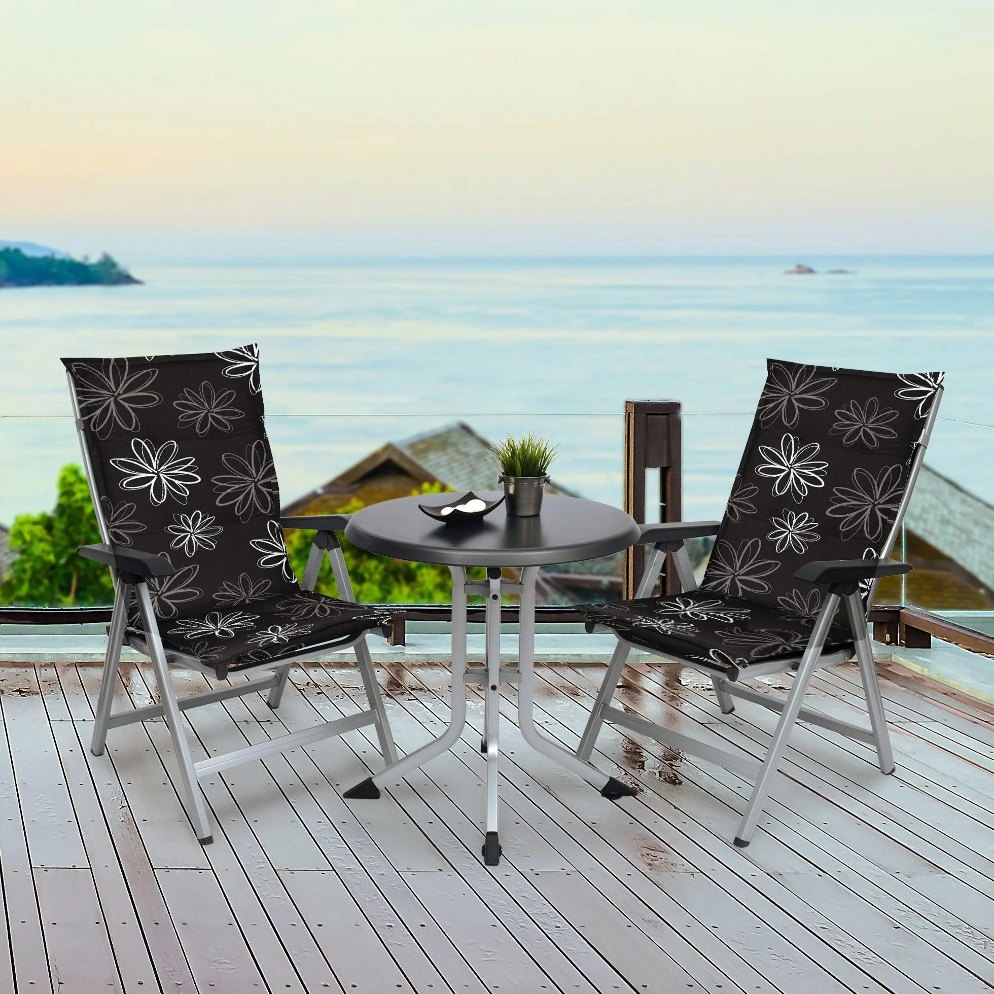 Beautissu Set 6 Cojines sillas Exterior jardín con Respaldo Alto Acolchado | 120x50x6cm tumbonas mecedoras Asientos cómodo Acolchado Resistente a Rayos UV terraza almohadillas Flores