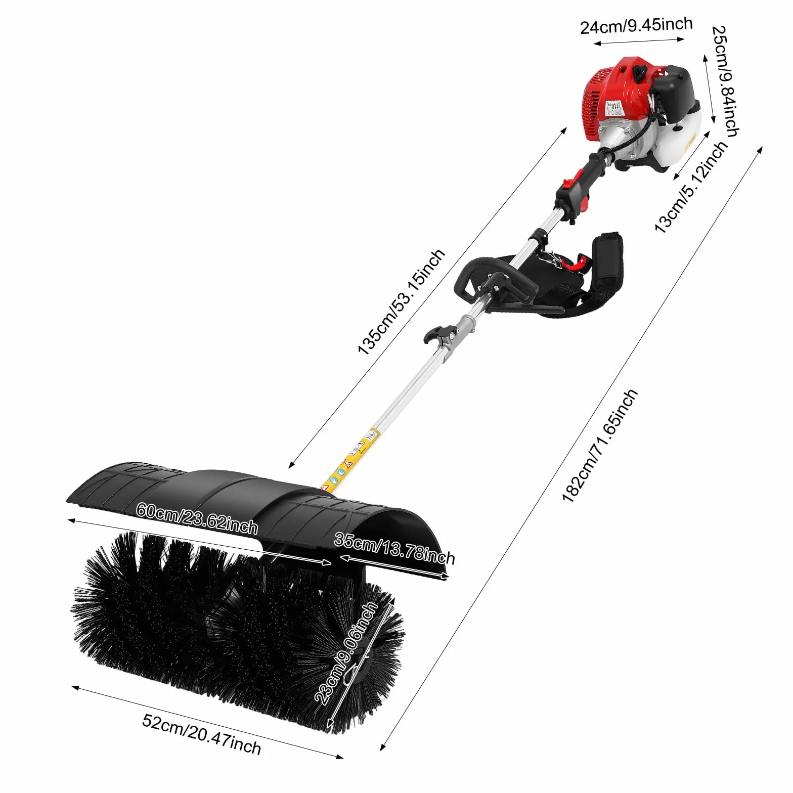 Quitanieves de mano de 52 CC, 2 tiempos, 2,3 CV, barredora de gasolina con placa de impacto y correa para el hombro, escoba de gasolina mejorada de 1,7 kW para superficies de césped