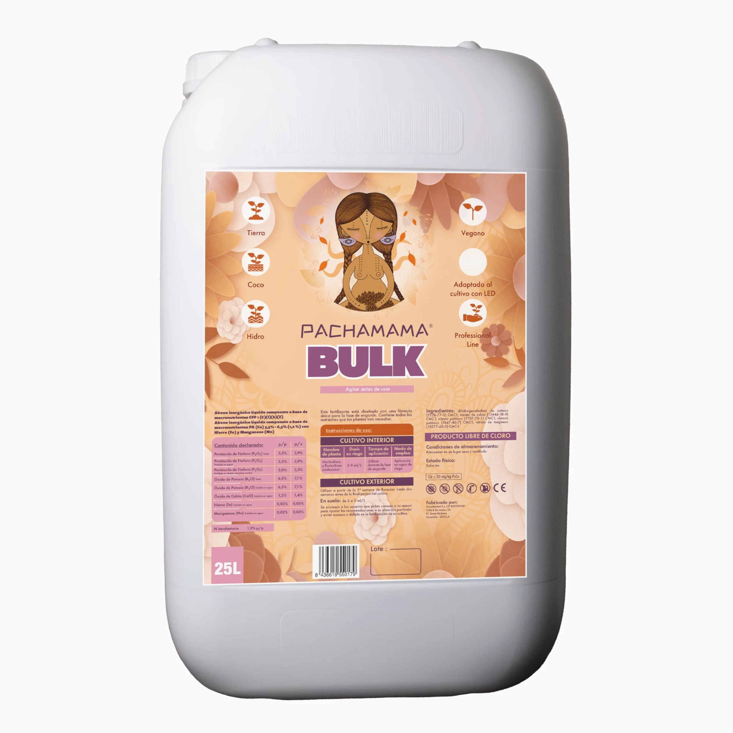 Pachamama Bulk Fertilizante Base Floración Avanzada | Con Calcio y Magnesio | Para Tierra, Coco e Hidro (25L)