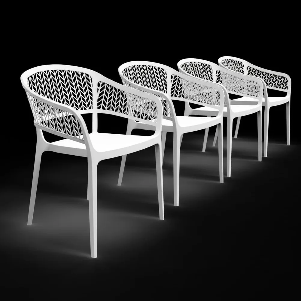 SP Berner SHAF - Pack 4 Sillas de Jardín Apilables Saona – Exterior Terraza y Balcón – Plástico Reciclado Resistente UV – Diseño Ergonómico – Fabricadas en España – Blanco