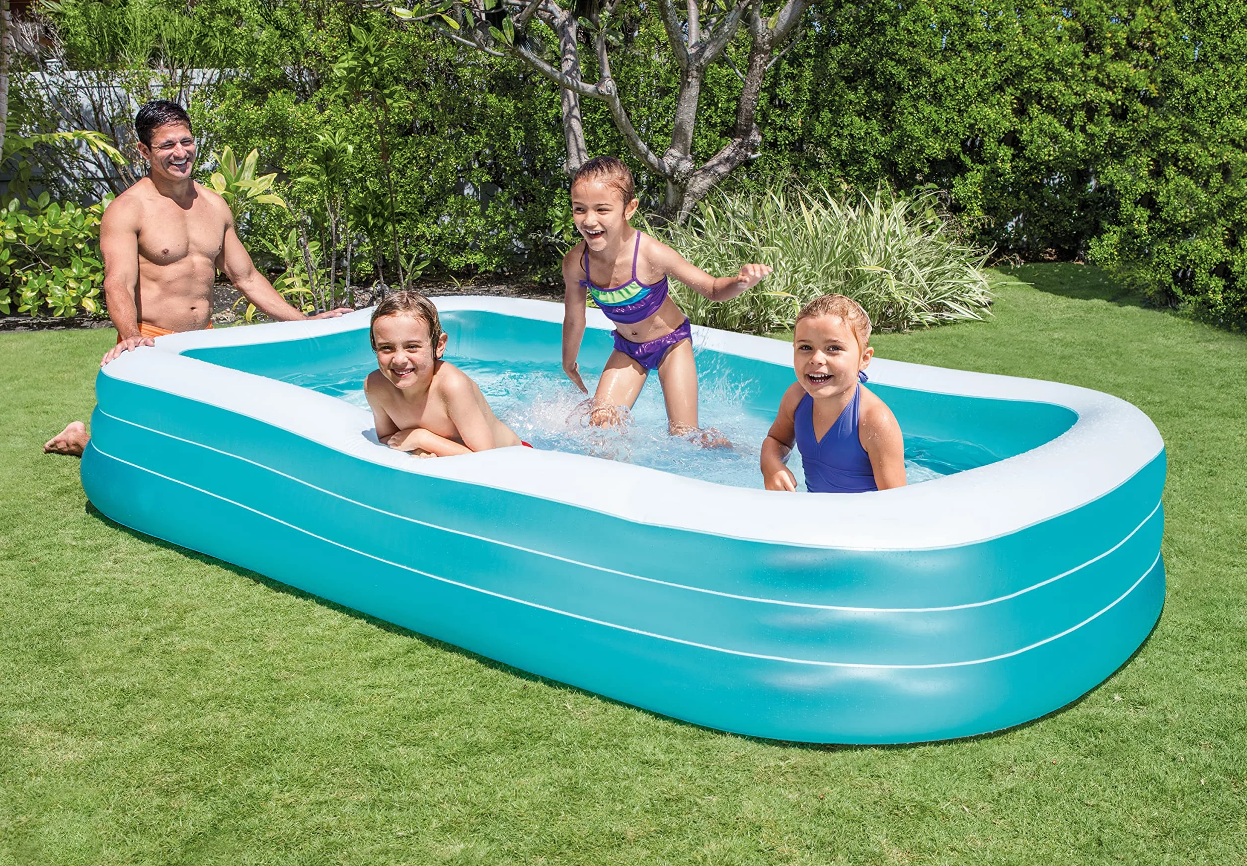 Intex Piscina Hinchable Infantil Rectangular, 305x183x56 cm, 1.020 litros, 3 Cámaras de Aire, Estable, Tapón de desagüe, Vinilo, Larga duración, Parche de reparación, para niños Desde 6 años (58484)