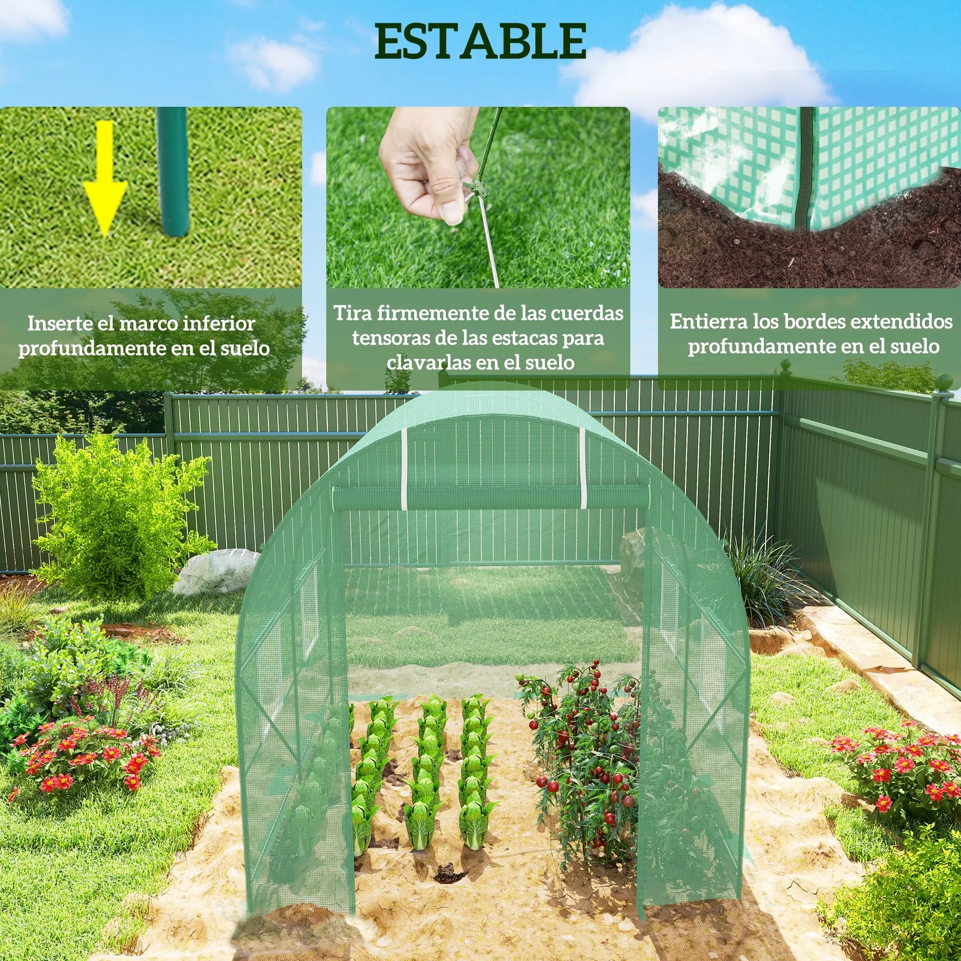 Outsunny Invernadero de Exterior 2,5x2x2 m Invernadero de Túnel con Cubierta de PE 140 g/m² para Cultivo Plantas Verduras Frutas en Jardín Terraza Verde