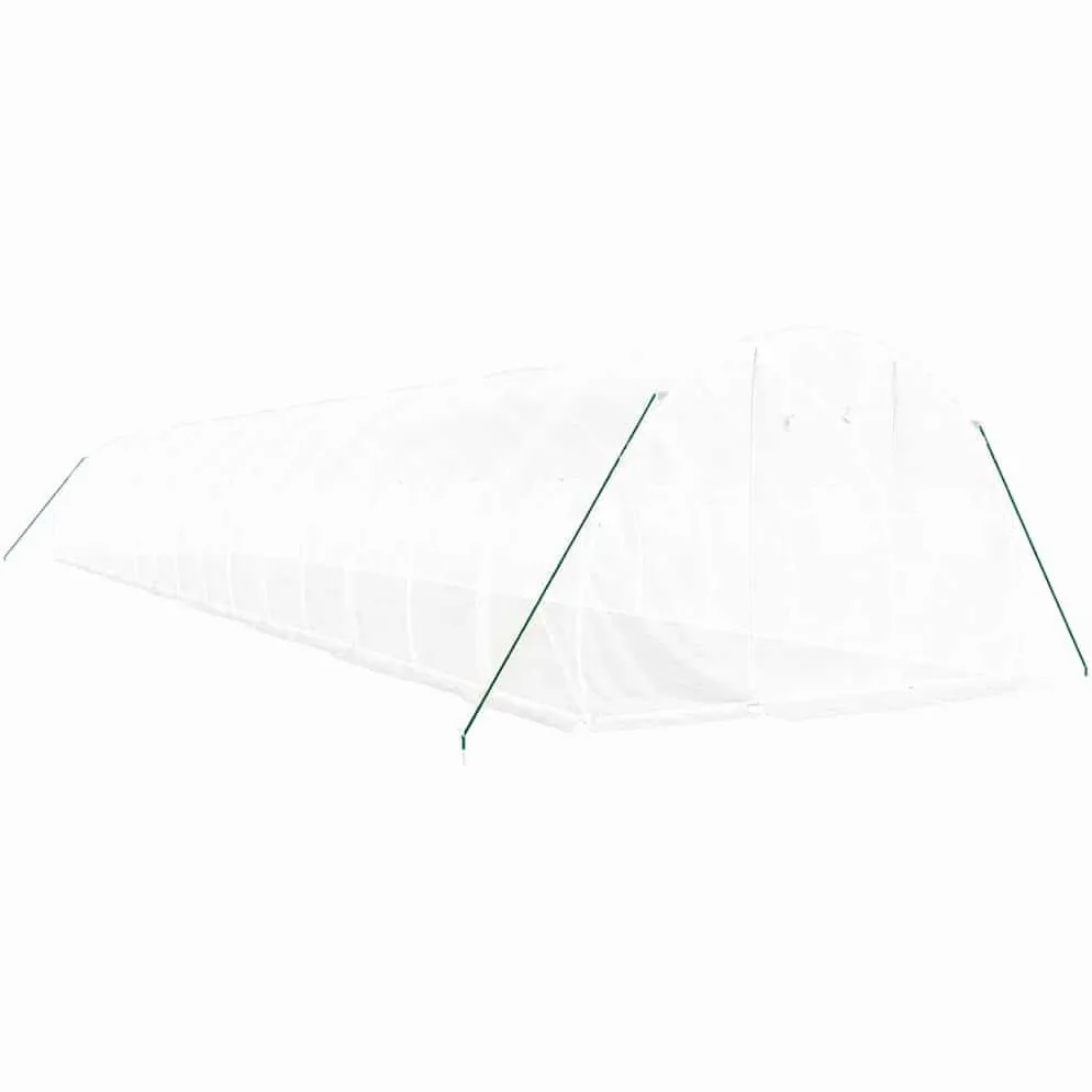 Invernadero con marco de acero blanco, 48 m², 16 x 3 x 2 m, cubierta de polietileno resistente a los rayos UV, ventanas enrollables, casa de plantas transitable para cultivo de hortalizas