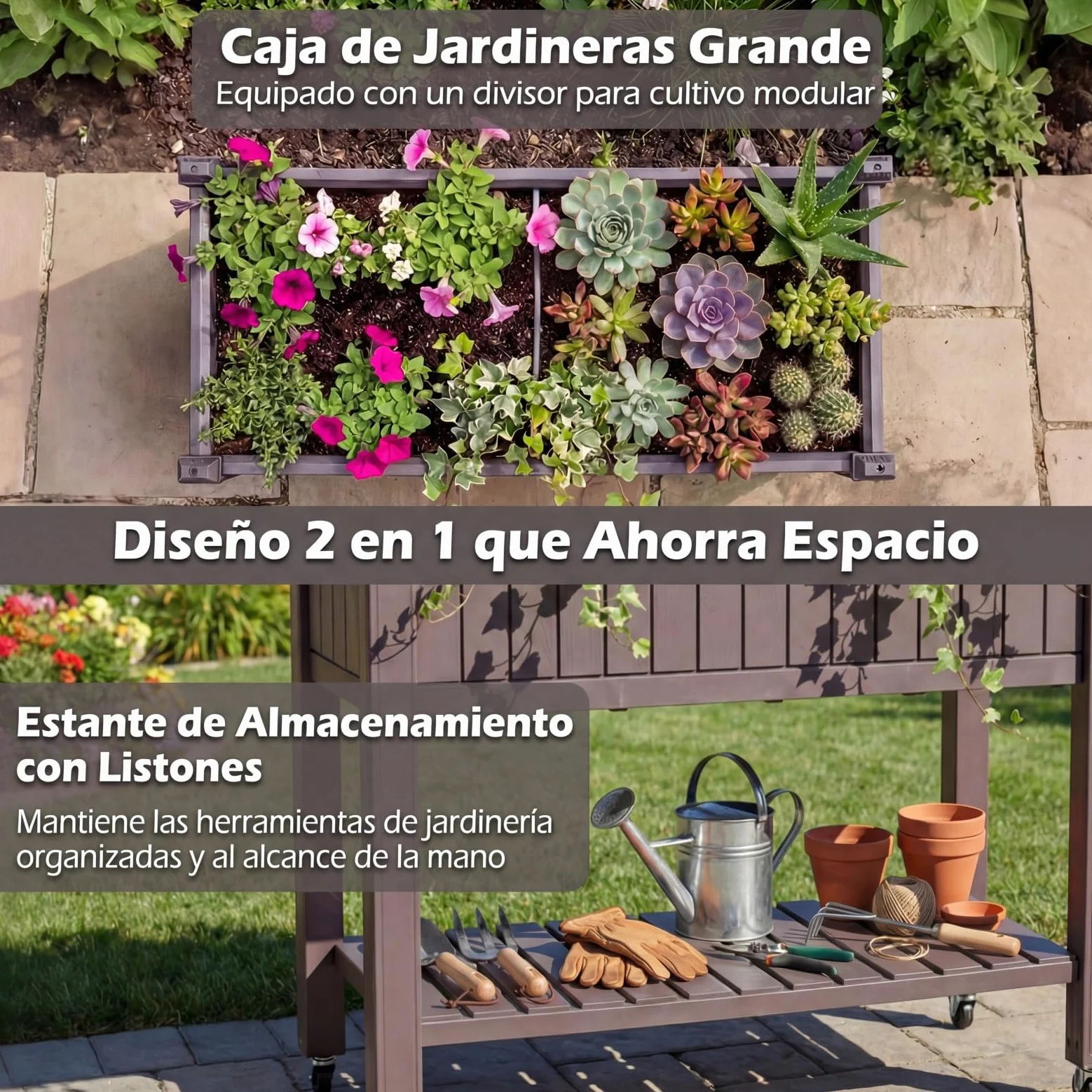 COSTWAY Huerto Urbano Elevado Mesa de Cultivo con Ruedas, Caja de Planta Divisible con Monitor de Agua, Orificio de Drenaje y Estante para Verduras y Hierbas, para Cultivo Plantas Flores Verduras