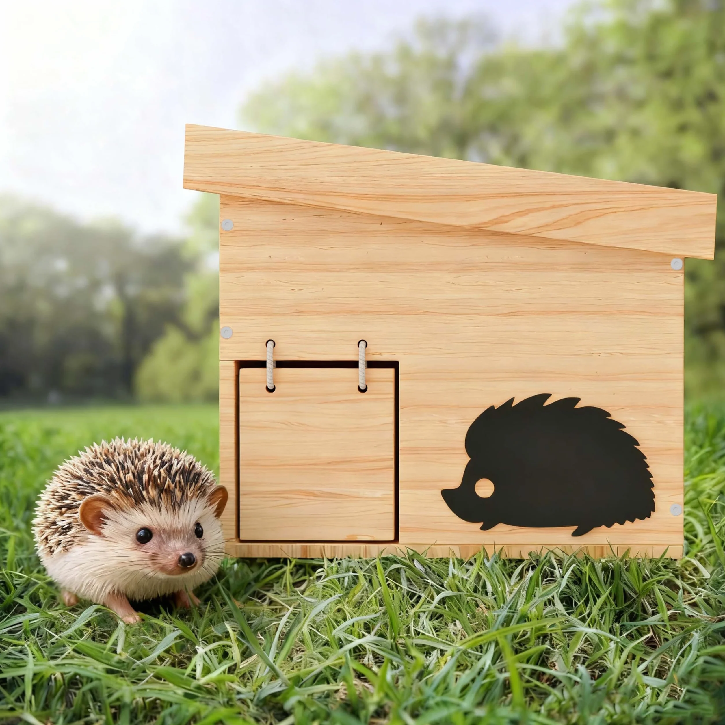 Casa de erizo de madera para erizos con suelo, resistente a la intemperie, resistente a la intemperie, para erizos, dormir, jardín, kit de construcción (haya)