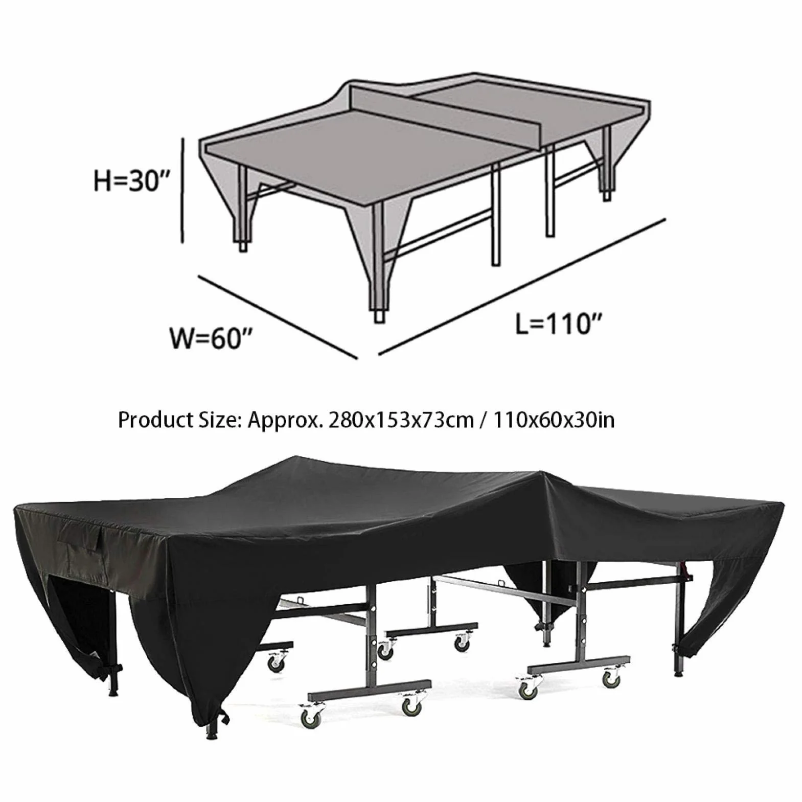 Cubierta de Mesa de Tenis Impermeable 280x153x73cm Negro