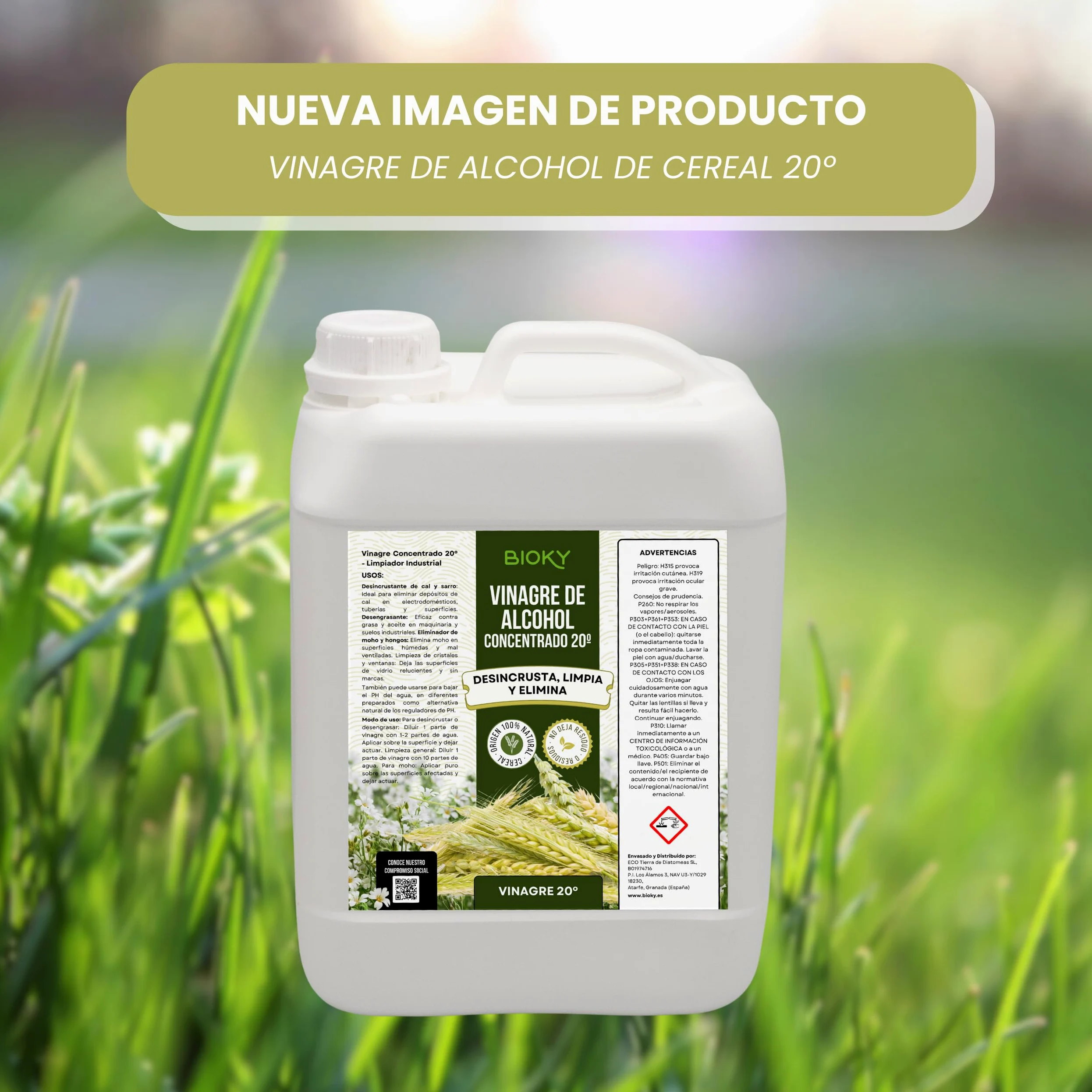 Vinagre Concentrado al 20% - 20L – Origen Natural de Alcohol de Cereal – Sin Residuo - Acción Limpiador Profundo - Elimina Moho y Hongos (20L)