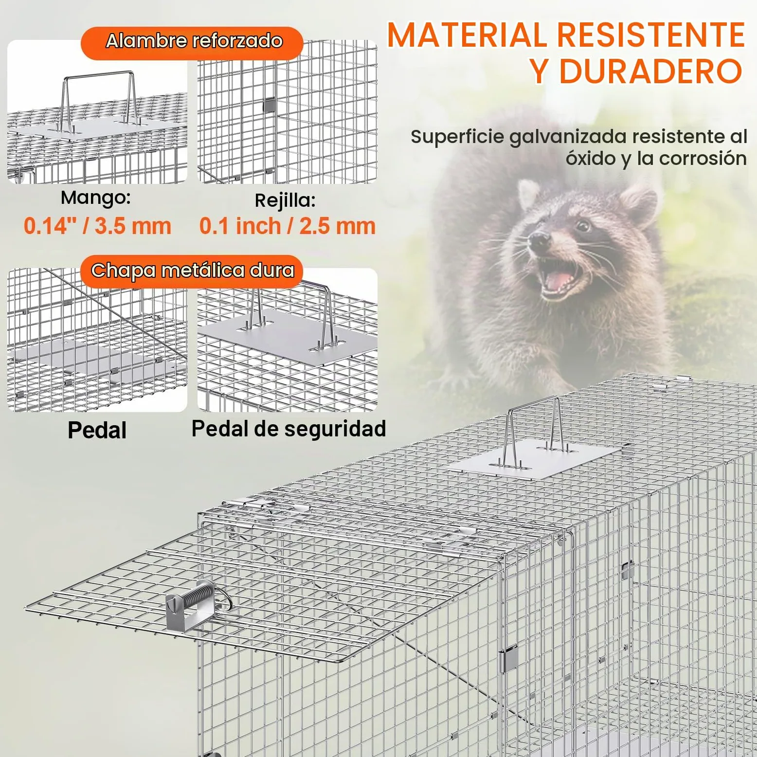 VEVOR Trampa para Animales 1067x406x457 mm Jaula Plegable para Trampa para Gatos Alambre Galvanizado sin Crueldad con Asa Trampa para Conejos, Gatos Callejeros, Ardillas, Mapaches, Marmotas, Zorros