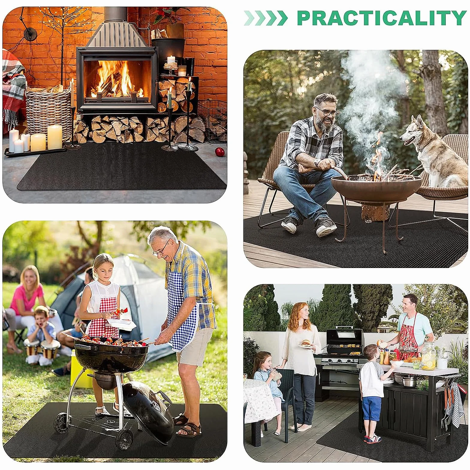 122 x 165cm Alfombrilla Parrilla Fogones, Barbacoa Protector Suelo, Alfombra Barbacoa Exterior Fibra de Vidrio de Silicona, Alfombra Barbacoa Exterior