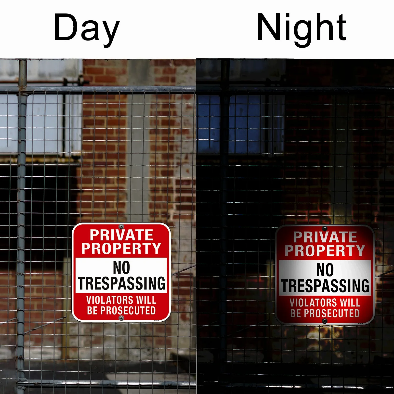 Letrero grande (4 unidades) de propiedad privada con texto en inglés "No Trespassing", de metal resistente, aluminio reflectante, violators Will Be Prosecuted, al aire libre, resistente a la