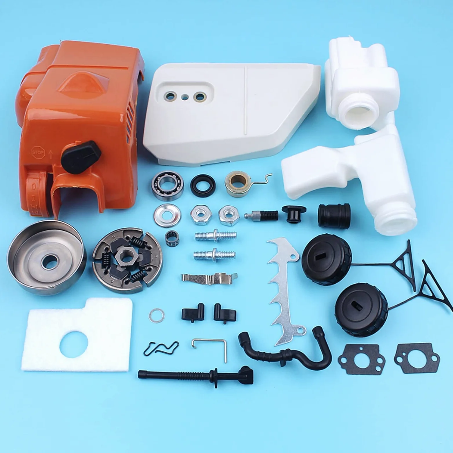 Cubierta de piñón de Embrague, Tambor de Embrague, Filtro de Aire y Combustible, Kit de Tapa de Tanque Apto for Motosierra Stihl 017 018 MS170 MS180 con Engranaje Wrom de espárrago de línea