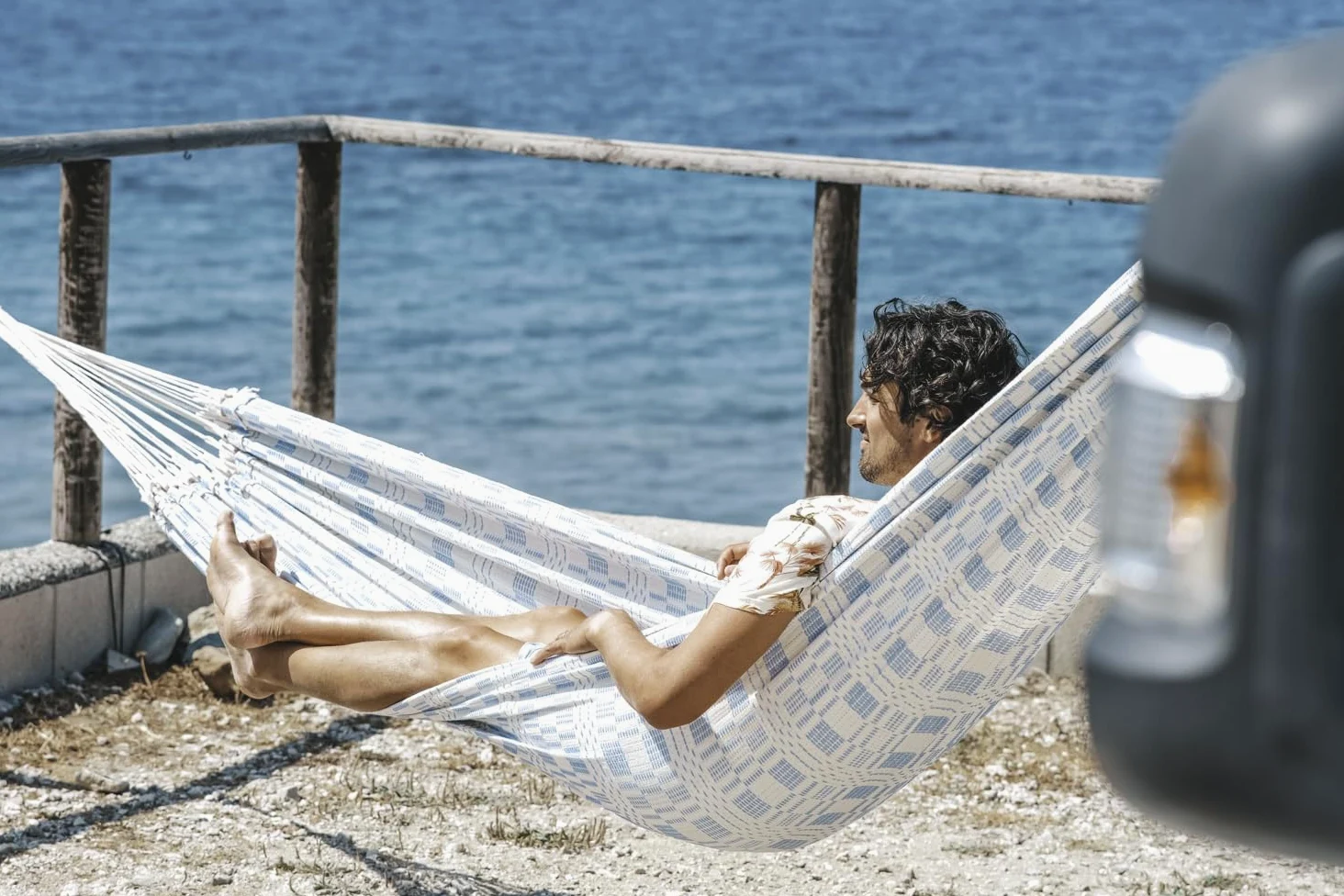 AMAZONAS Hamaca XXL Carioca Azul Jacquard Superficie de Descanso 250 x 175 cm para 2 Personas de hasta 200 kg en Color Azul Natural de algodón Reciclado Suave Muy Estable Aspecto Noble Tejido a Mano