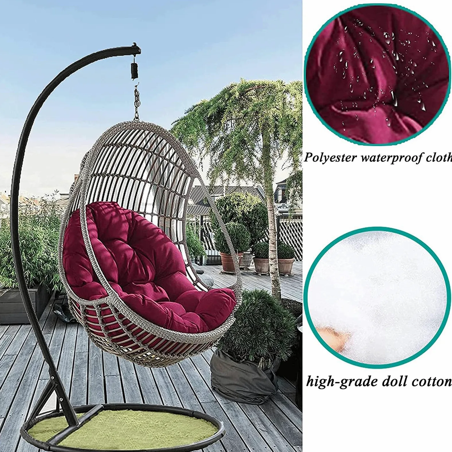 SenhE Cojín para Silla Colgante al Aire Libre, Tipo Huevo, Lavable, con Almohada Ajustable
