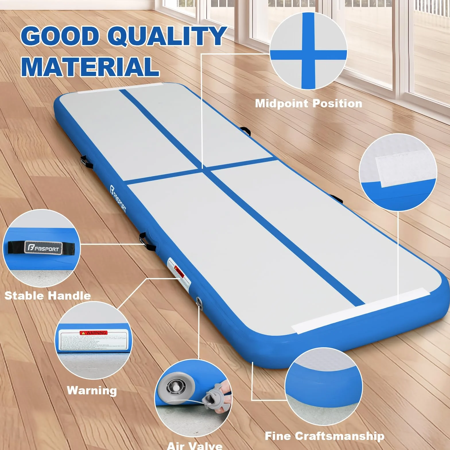 FBSPORT Airtrack Mat 10/20 cm Gymnastics Mat with Air Pump Training Mat Carrying Bag