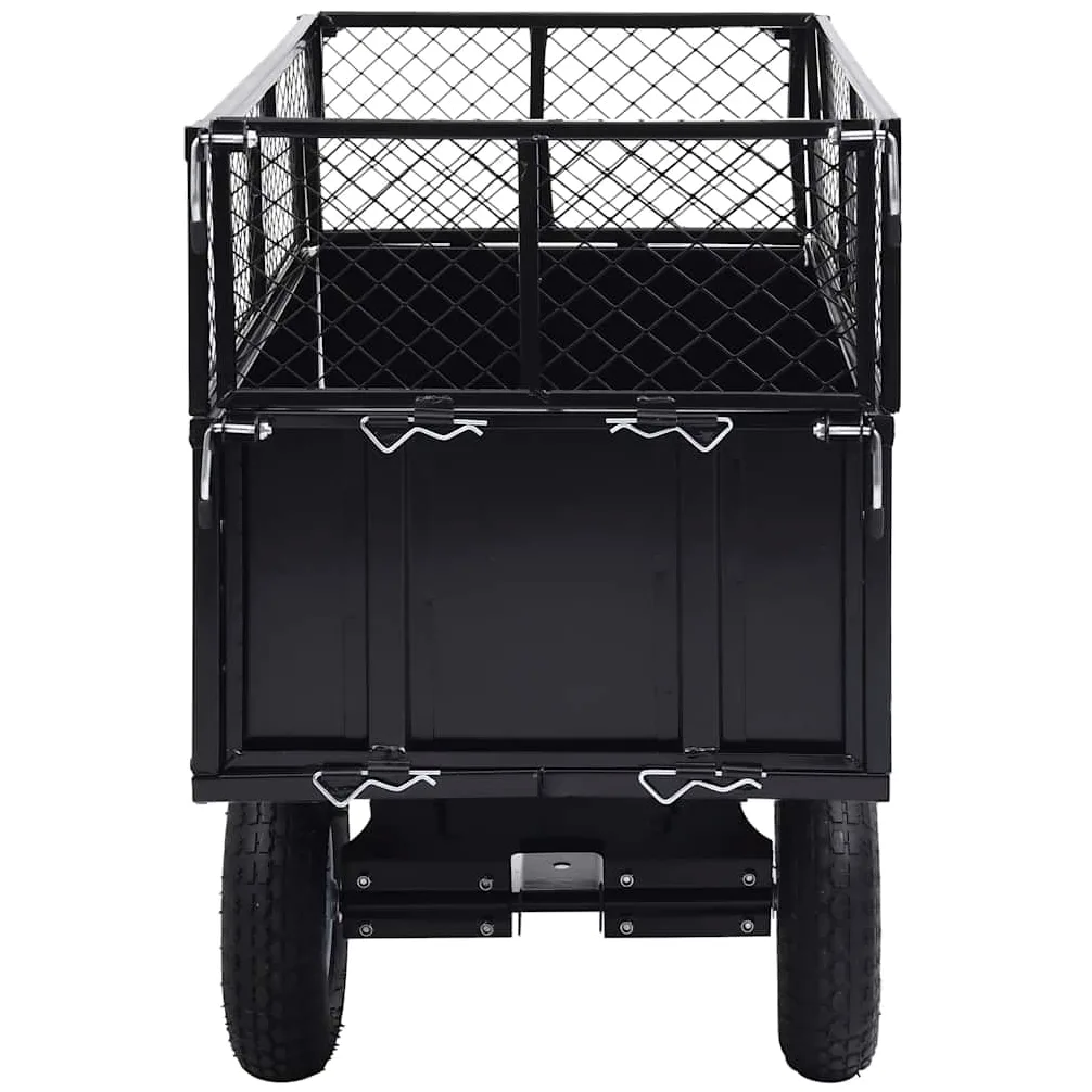Remolque basculante para cortacésped de acero de 150 kg de carga con ruedas neumáticas 130 x 52 x 87 cm, acoplamiento universal, paredes laterales plegables para el cuidado del jardín