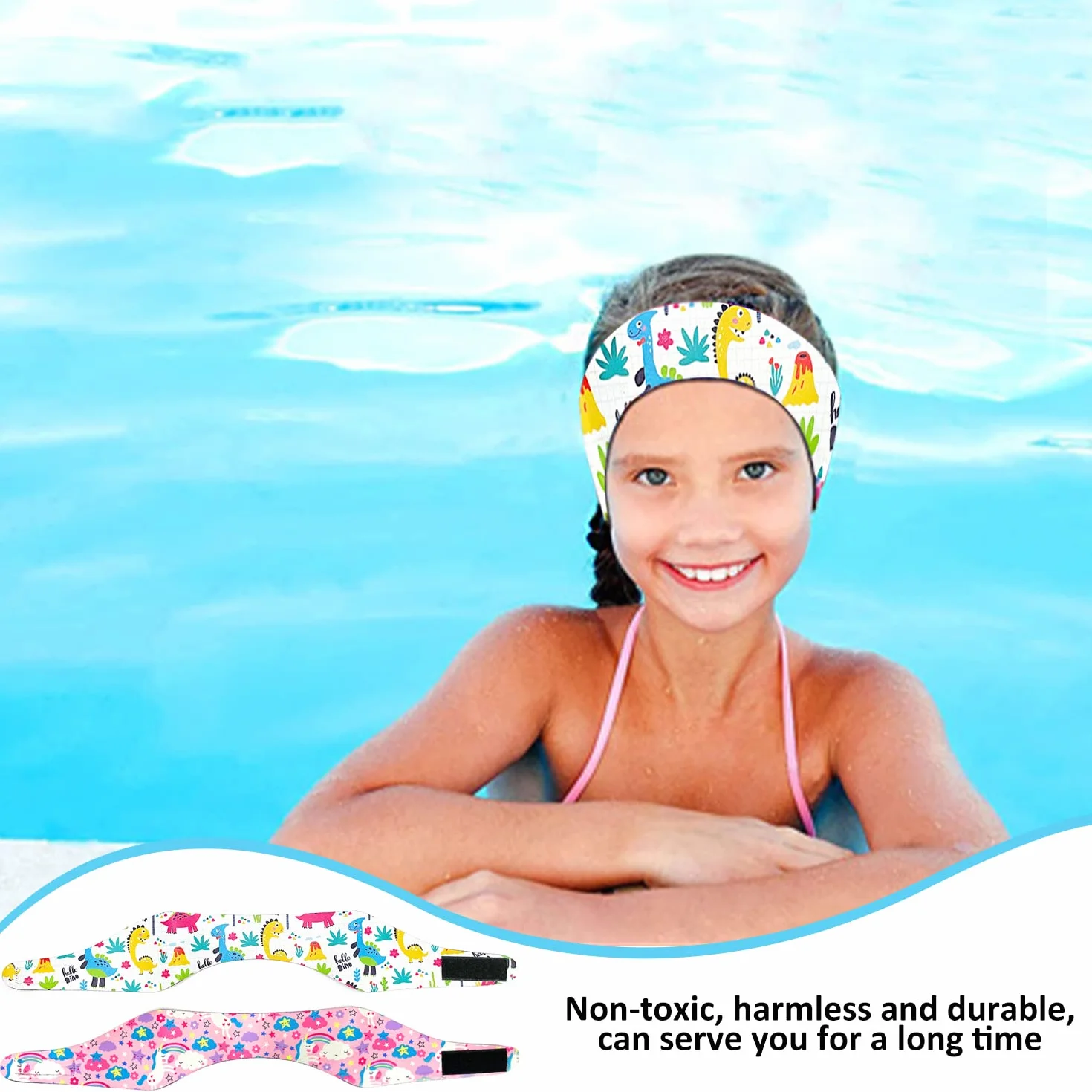 Paquete de 2 diademas de natación para niños impermeable ajustable elástica equipo deportes acuáticos