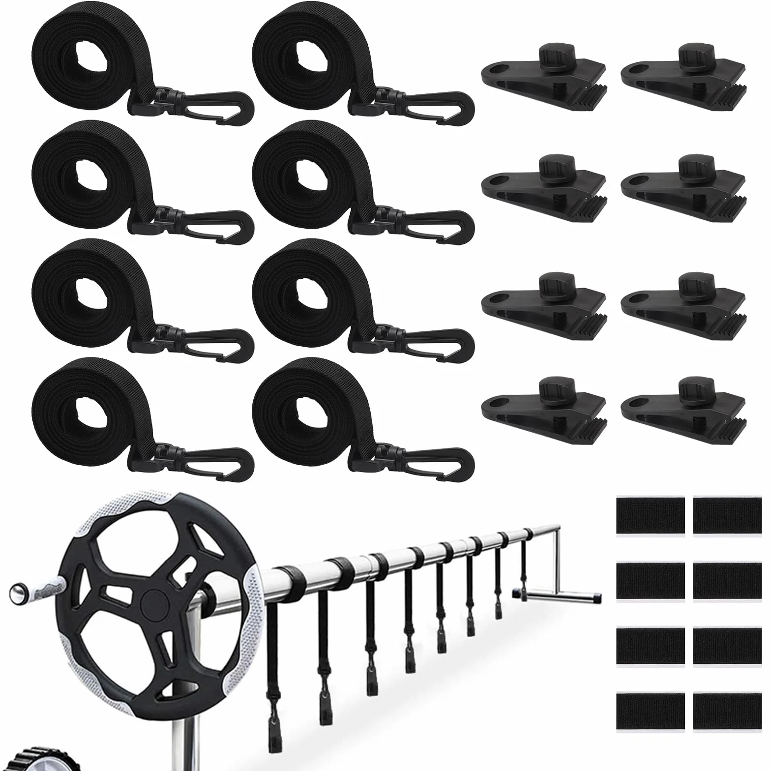 Enrollador Solar para Piscina, Sistema de Enrollado para Láminas de Piscina, Kit de Fijación para Ruedas de Cubierta Solar de Piscina, Rodillo de Piscina para Cubierta Solar, 8 Bandas de Sujeción