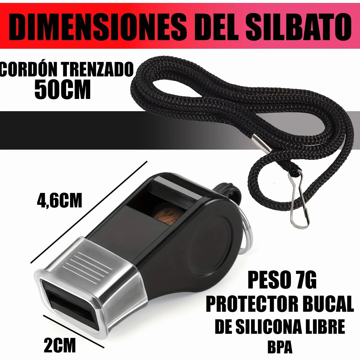 Silbato profesional con protector bucal de silicona y cordón 2u para árbitros entrenadores baloncesto fútbol