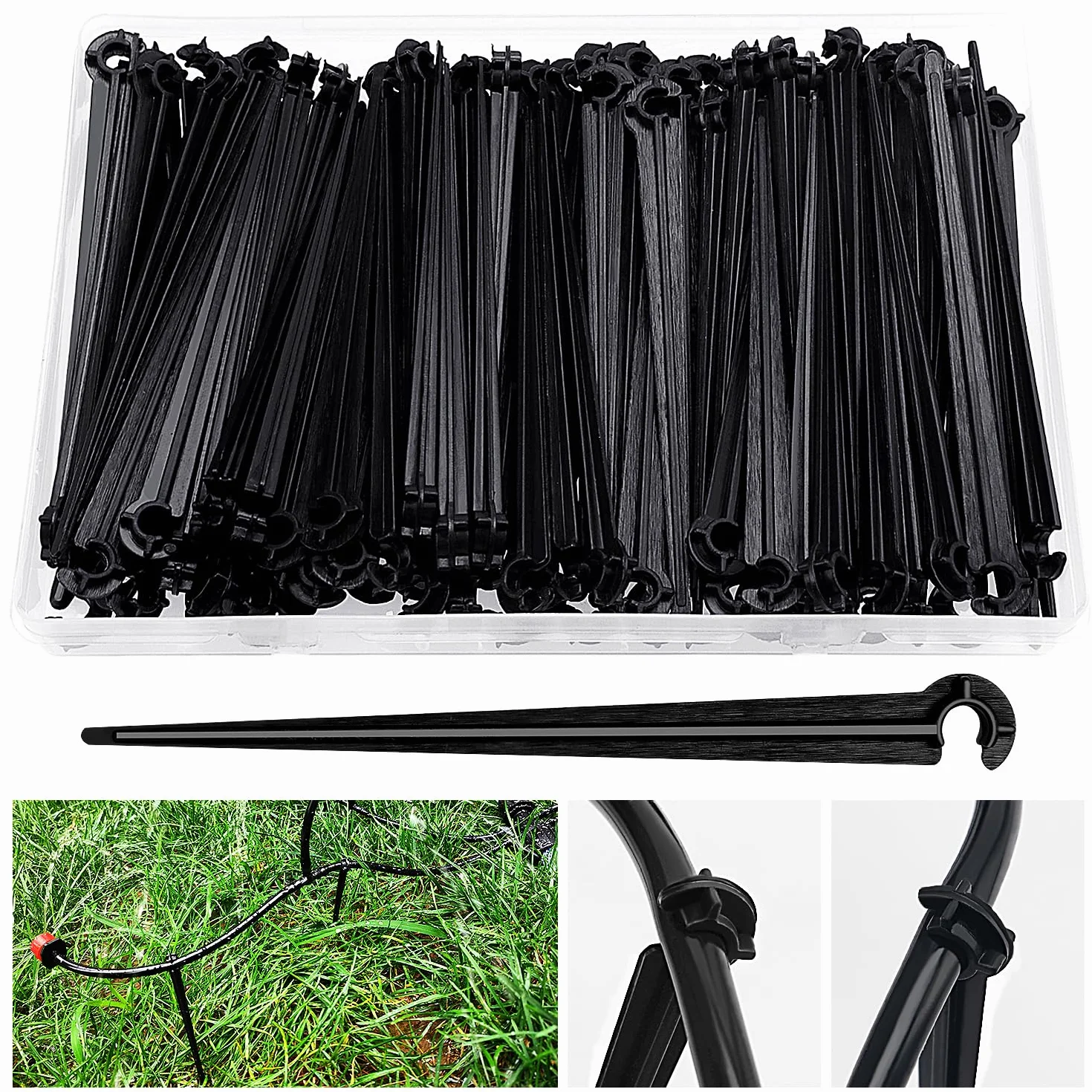 VooGenzek 100 Piezas Estacas de Apoyo para Riego por Goteo, Soporte Tubo Riego Piquetas, Estacas para Manguera de Riego, para Manguera de 4/7mm, para Huertos, Plantas o Macizos de Flores