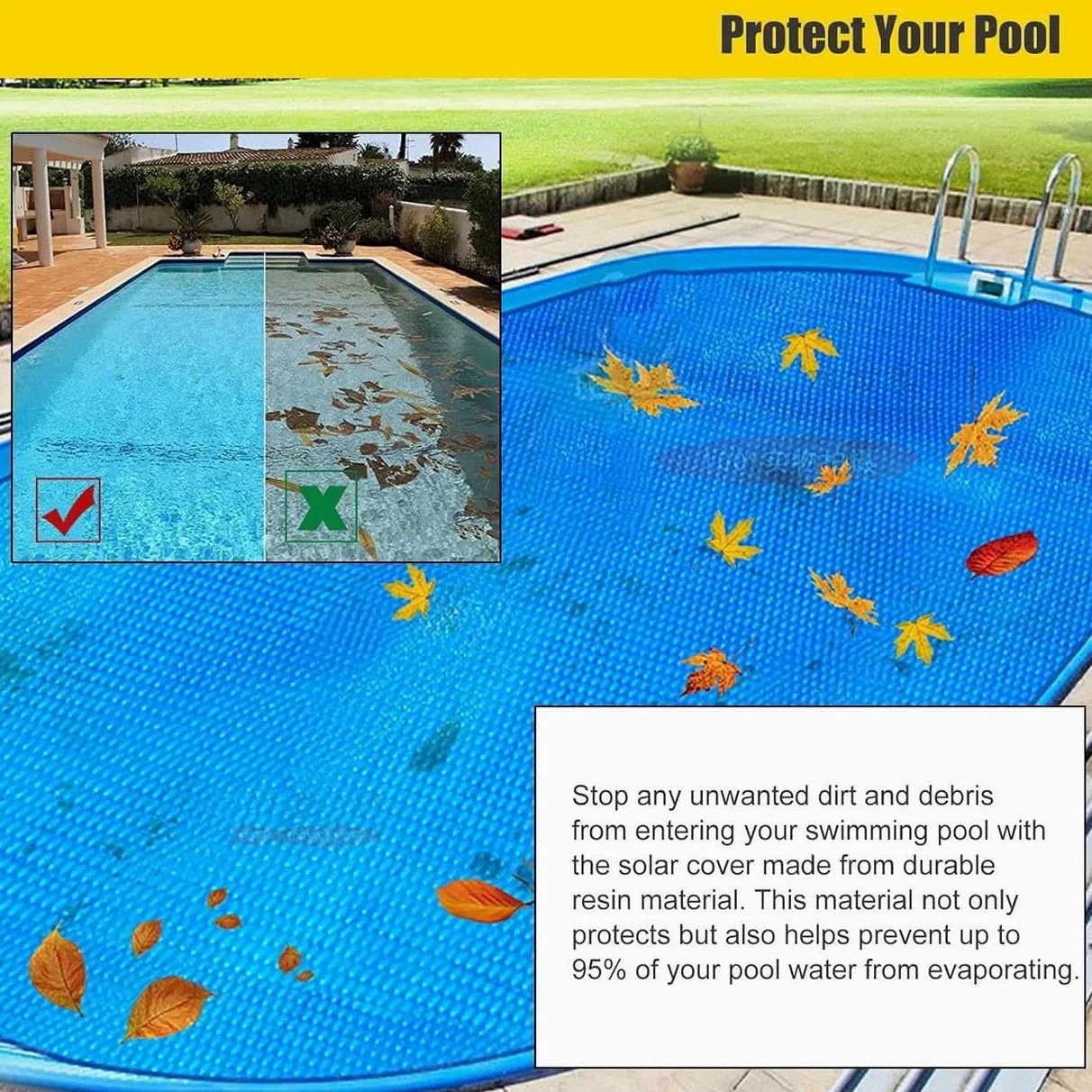 Cubierta De Piscina Con Aislamiento Solar, Cubierta De Piscina Rectangular De Lona Solar En Jardín Y Exteriores, Manta Flotante Para Jacuzzi, Cubierta De Spa Flotante De Corte Libre,2x2m/6x6ft