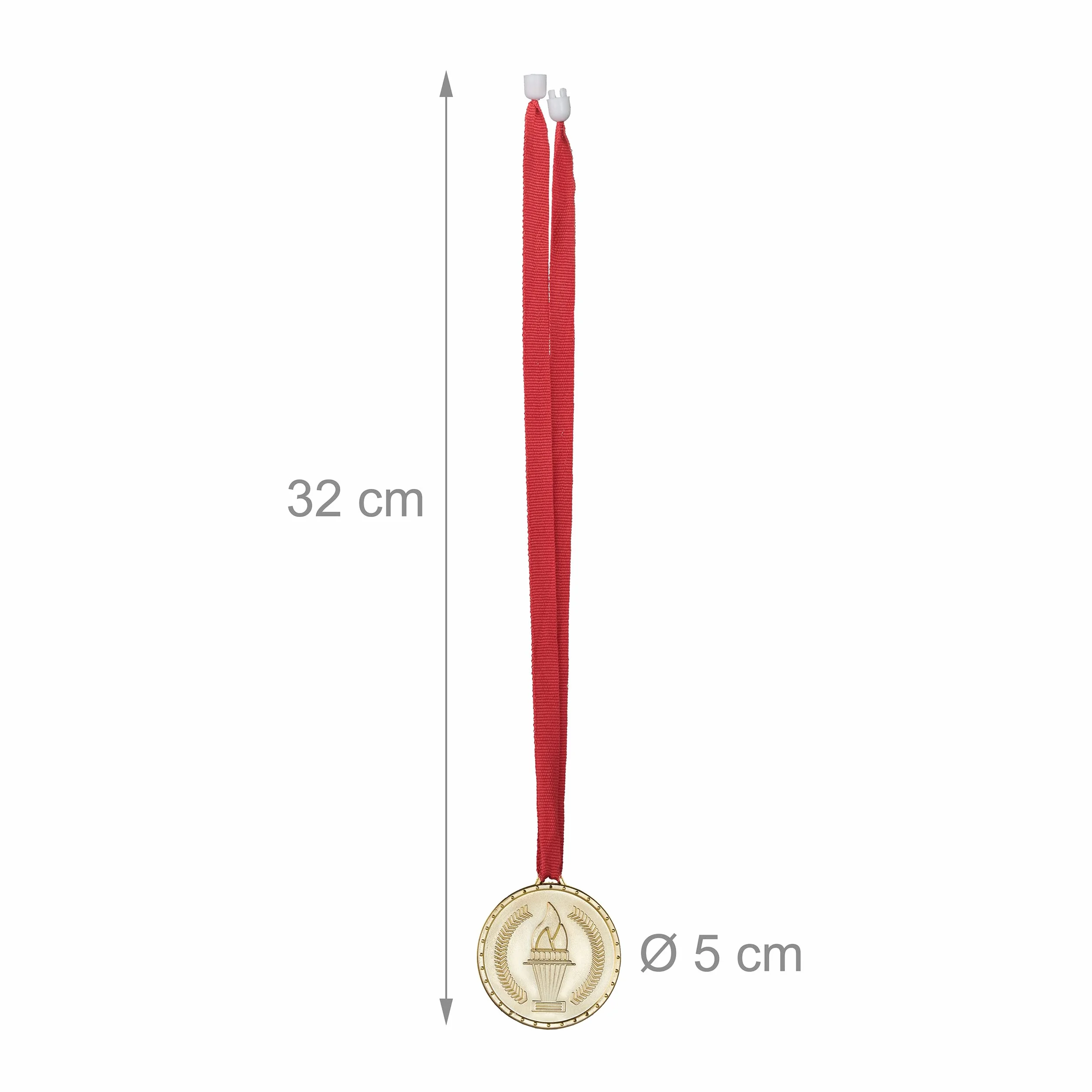 Relaxdays Medallas Oro Niños Cinta Roja Set 12 Ø 5 cm Plástico Dorado