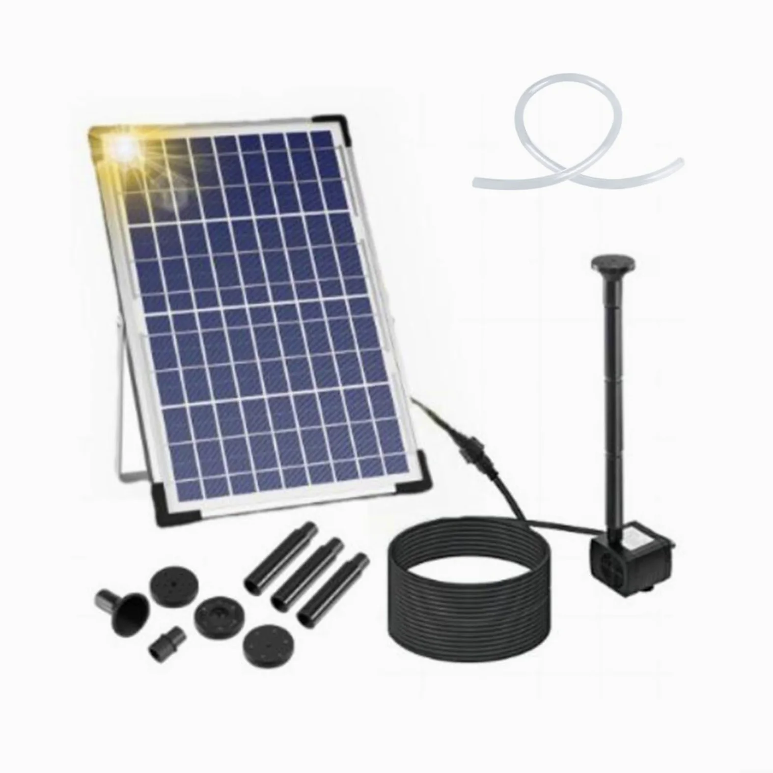 Bomba de fuente solar de 10 W 9 V con 9 boquillas, flujo de 500 l/h para baño de pájaros, estanque de peces, función de agua de jardín, sistema de agua de circulación al aire libre, altura