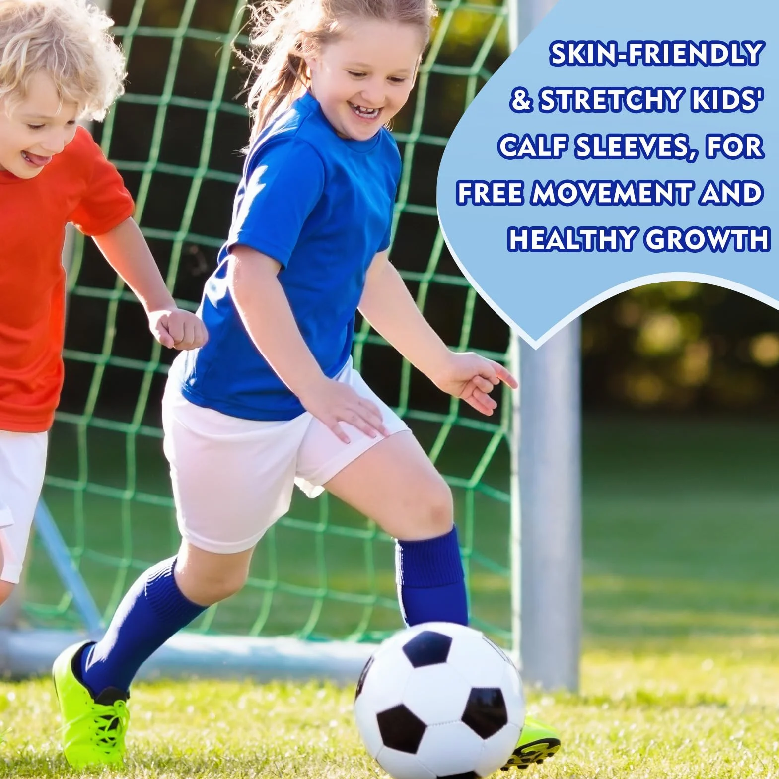 Calcetines de Fútbol Infantil Azul Transpirables con Protectores Espinillas